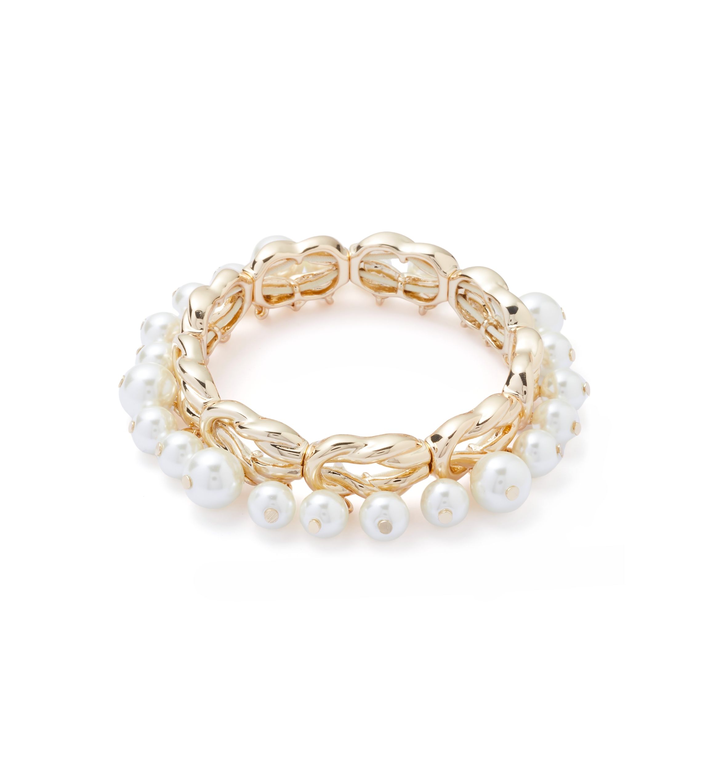 Gold Tone Pearl Stretch Bracelet