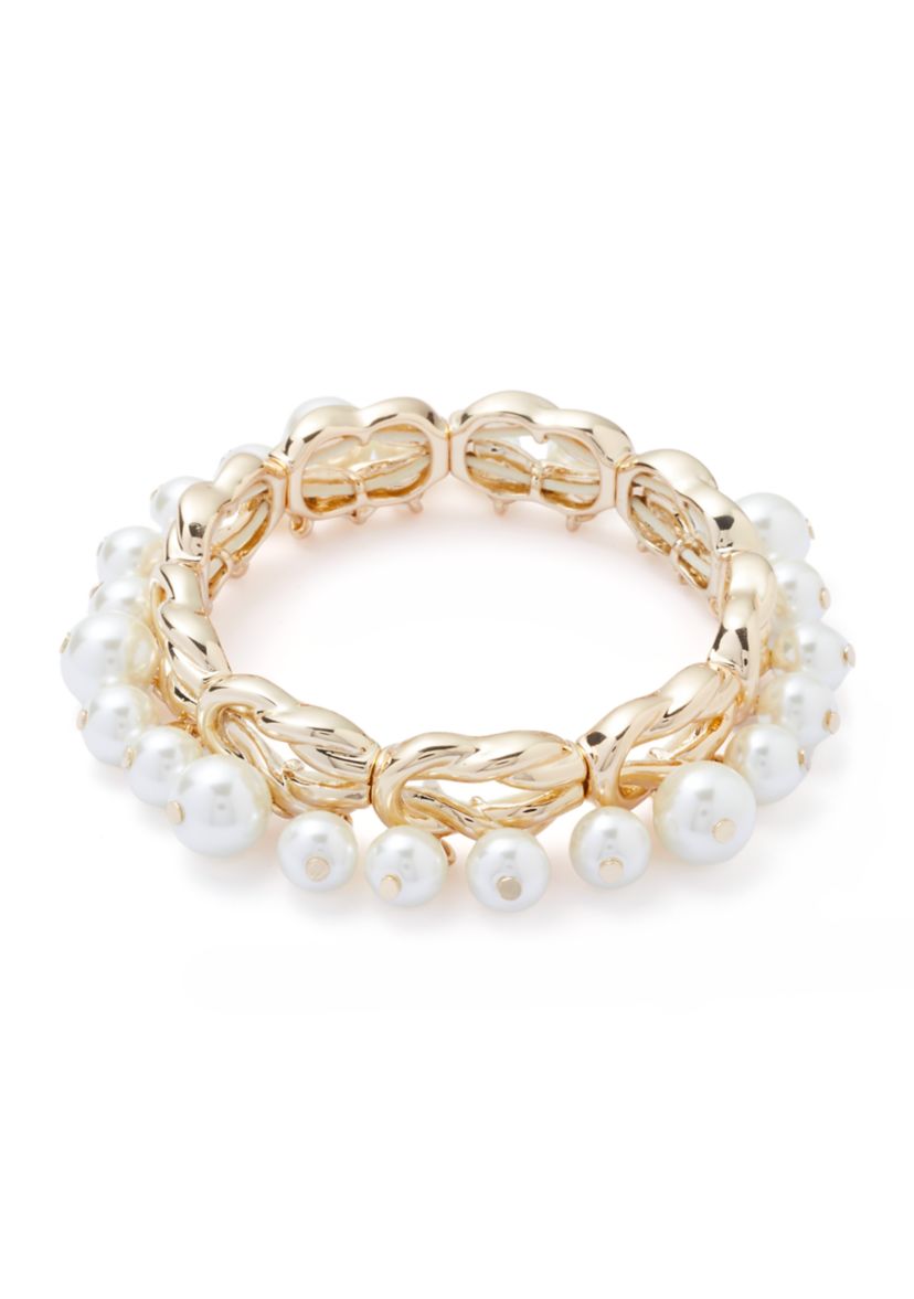Gold Tone Pearl Stretch Bracelet