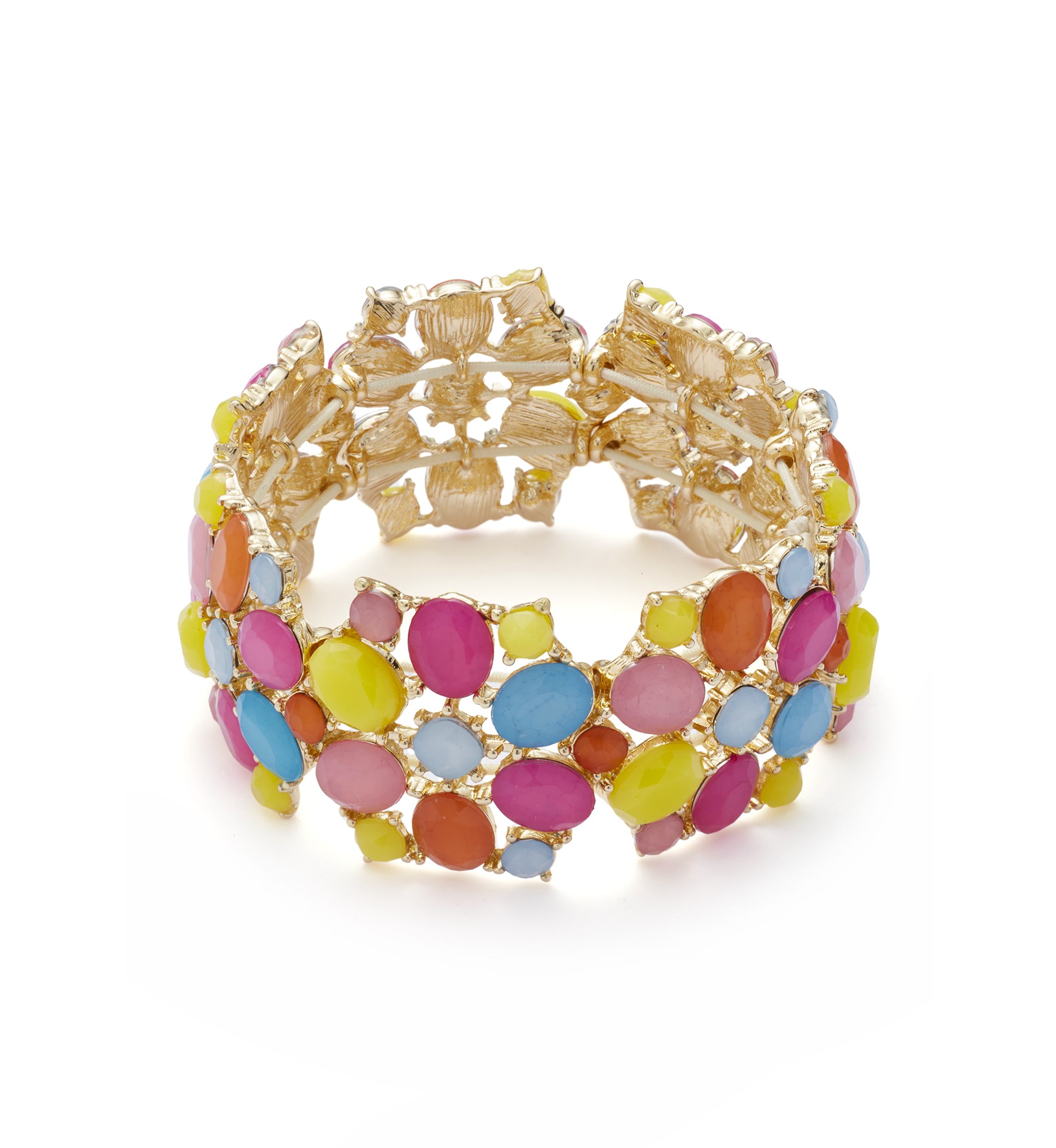Gold Tone Multi Milky Cluster Stretch Bracelet
