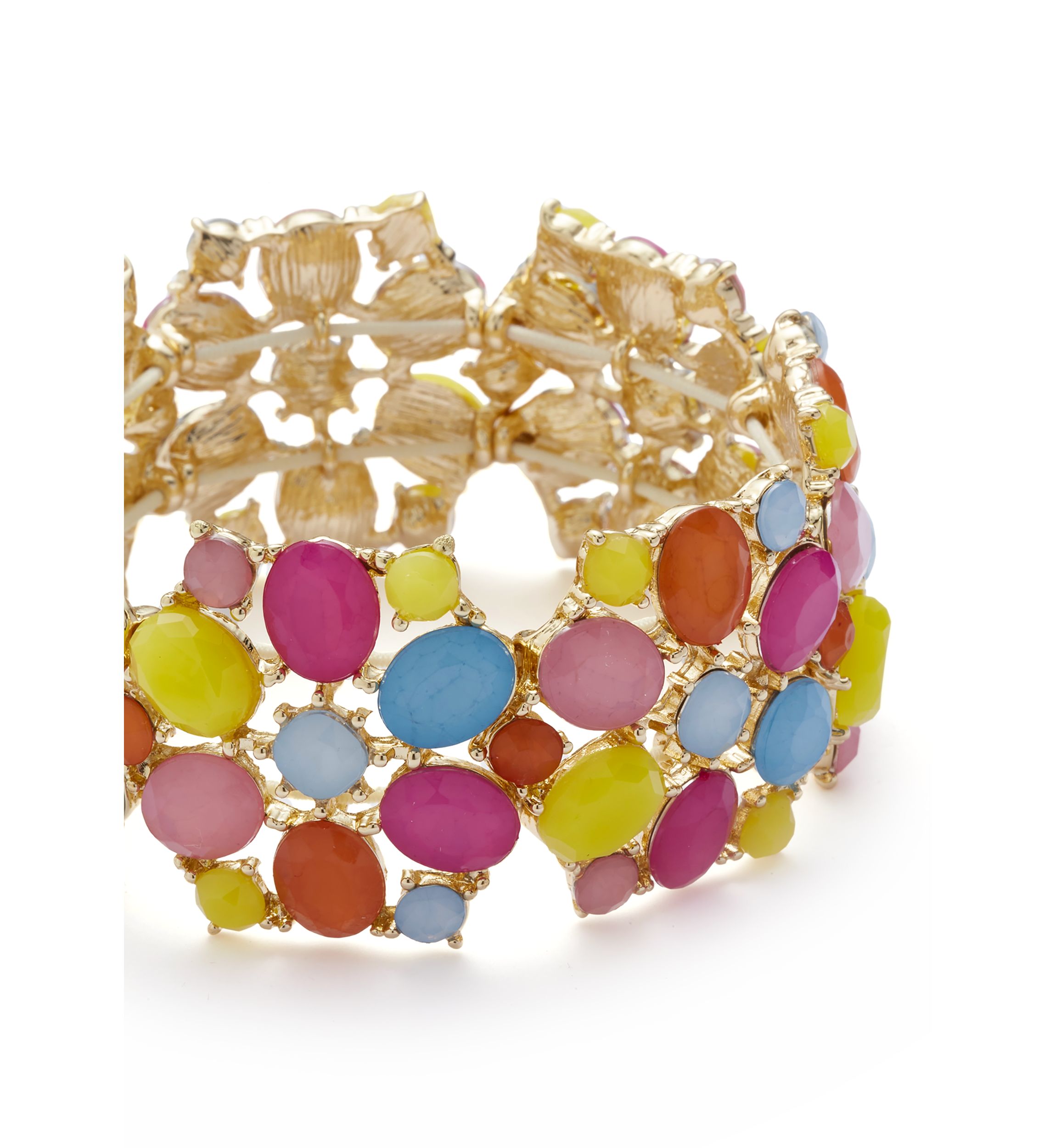 Gold Tone Multi Milky Cluster Stretch Bracelet