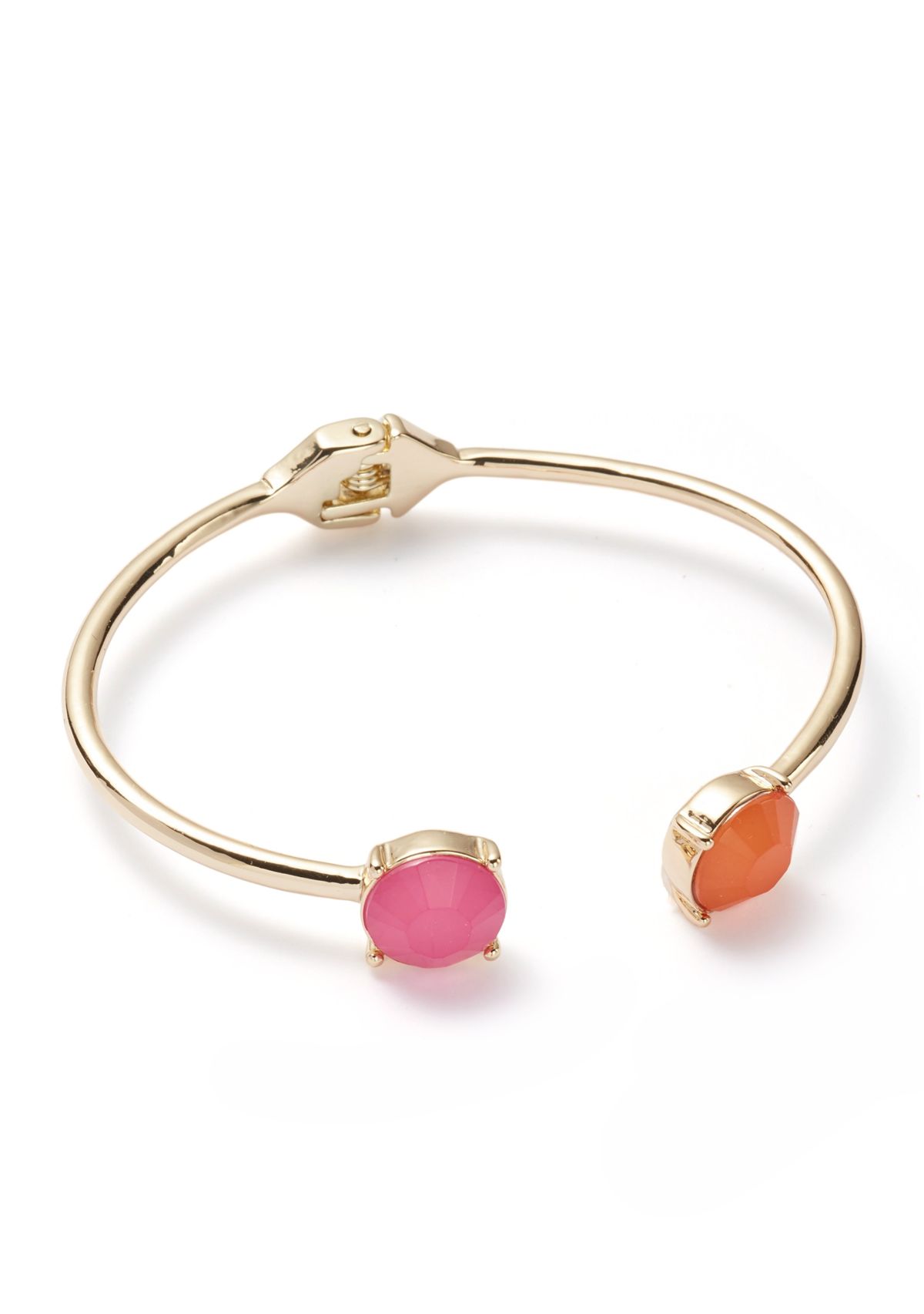 Gold Tone Multi Milky Double Stone Cuff Bracelet