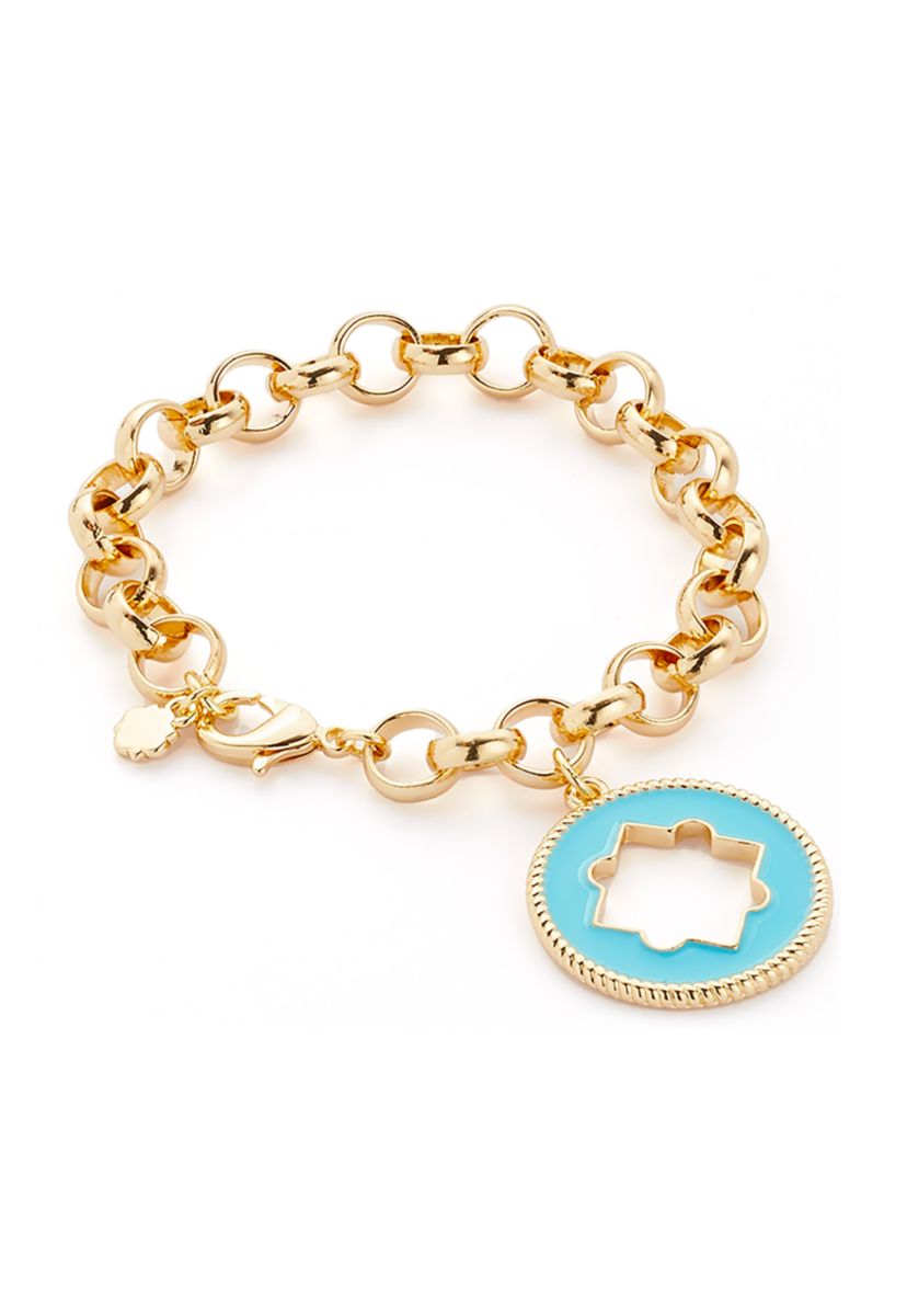 Gold Tone Quatrefoil Charm Line Bracelet