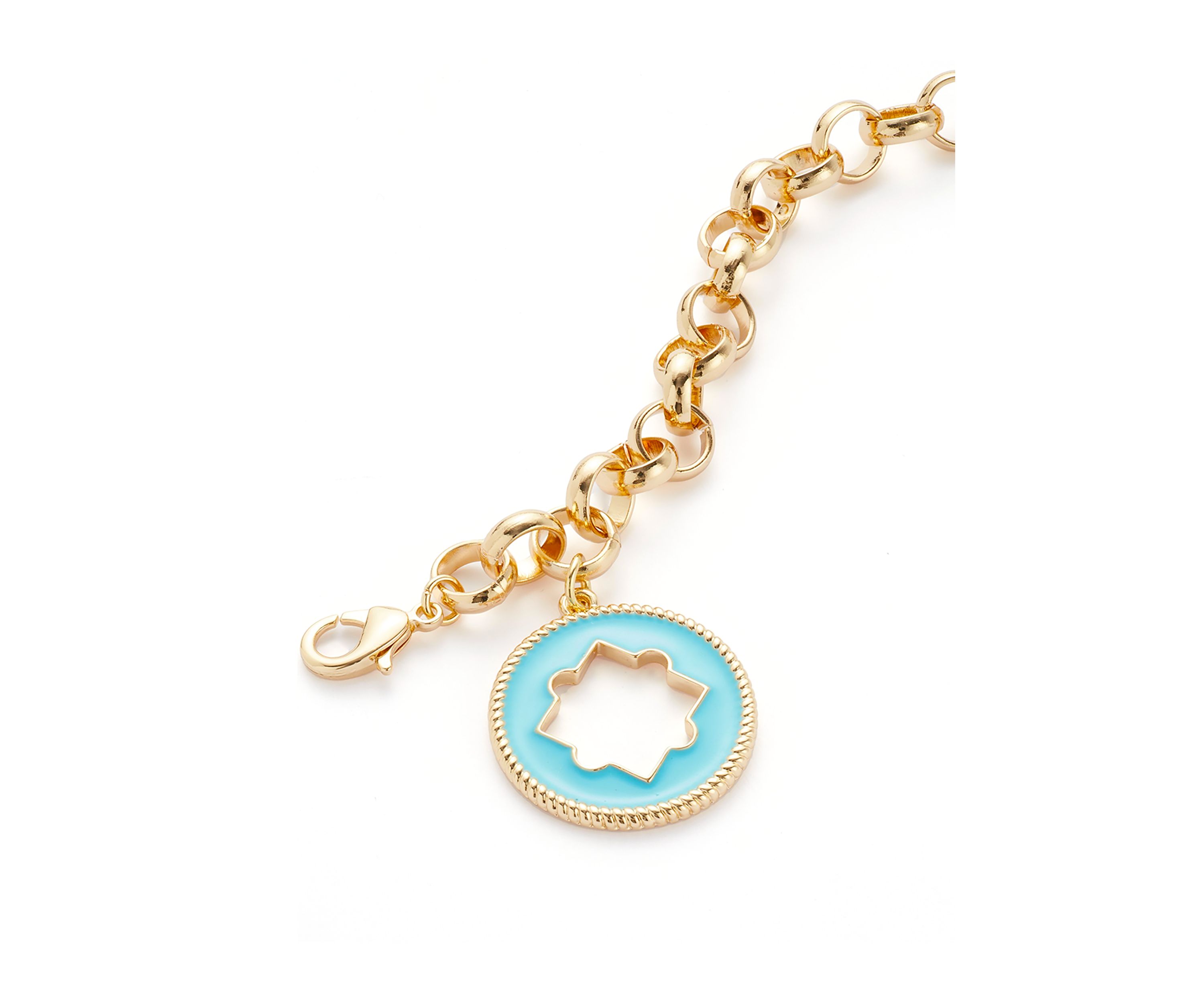 Gold Tone Quatrefoil Charm Line Bracelet