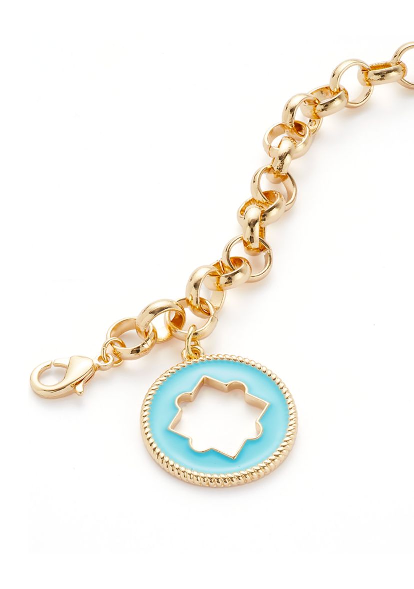 Gold Tone Quatrefoil Charm Line Bracelet