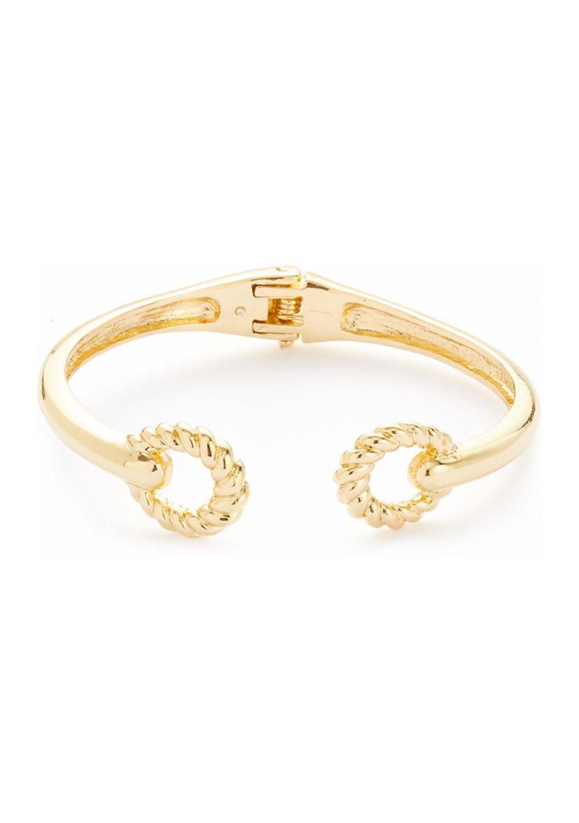 Gold Tone Ribbed Metal Cuff Bracelet