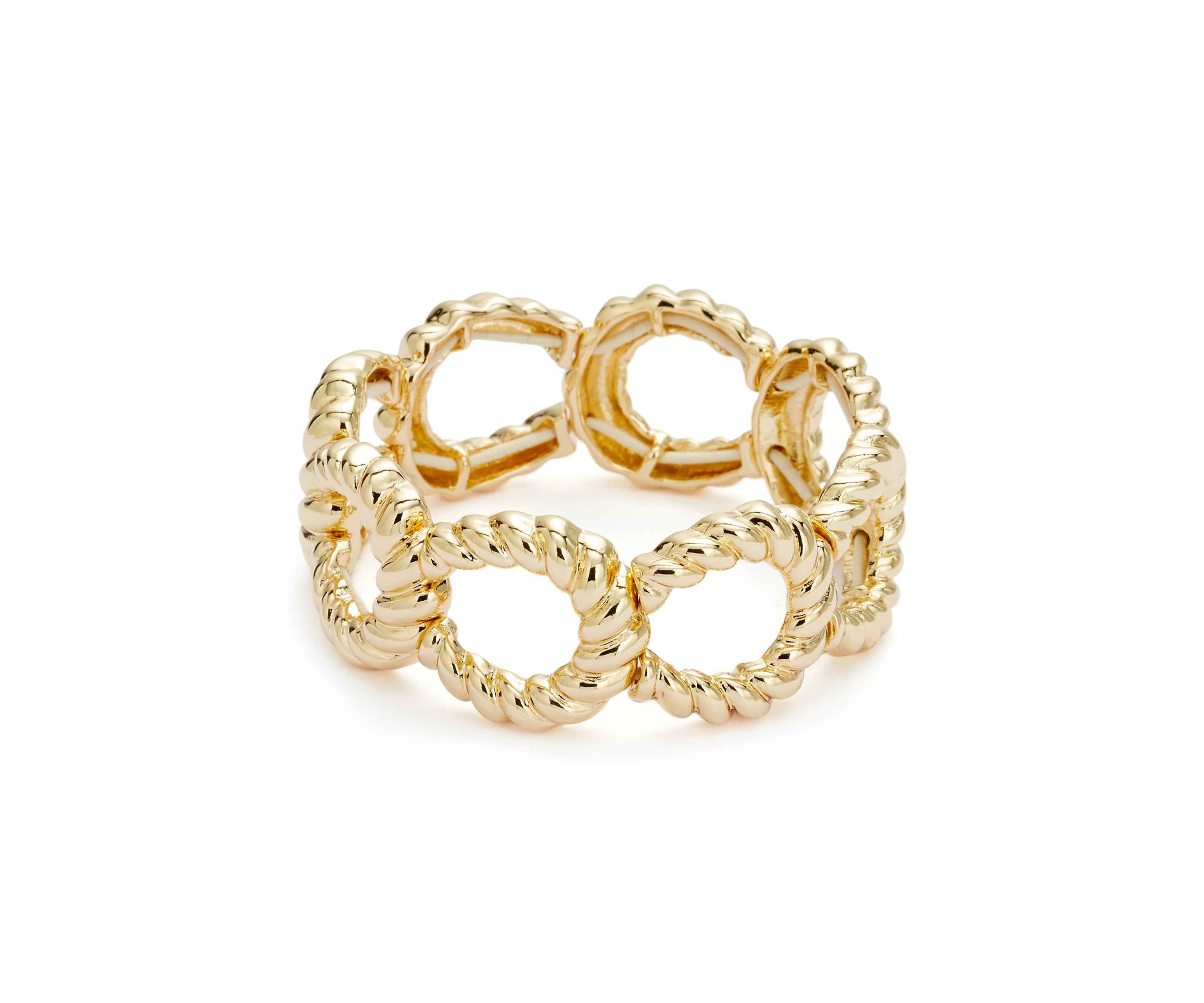 Gold Tone Ribbed Metal Stretch Bracelet