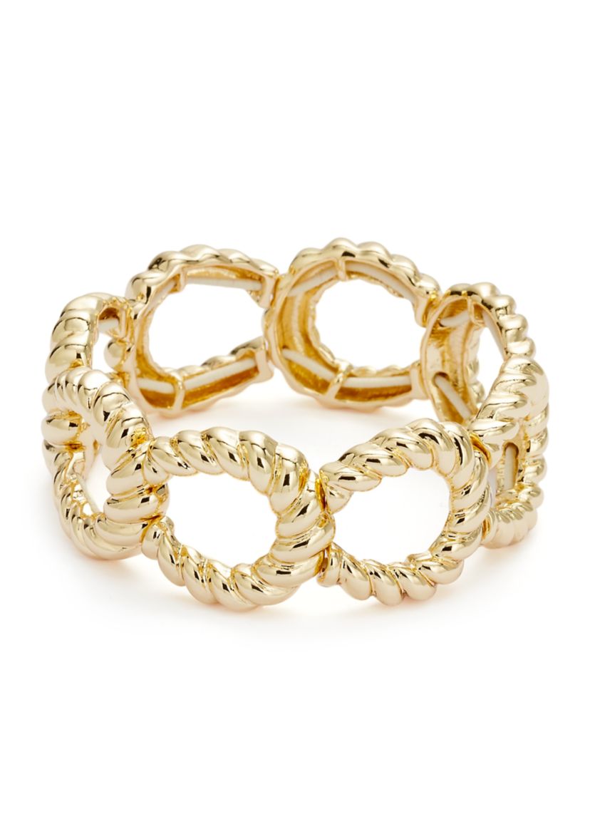 Gold Tone Ribbed Metal Stretch Bracelet