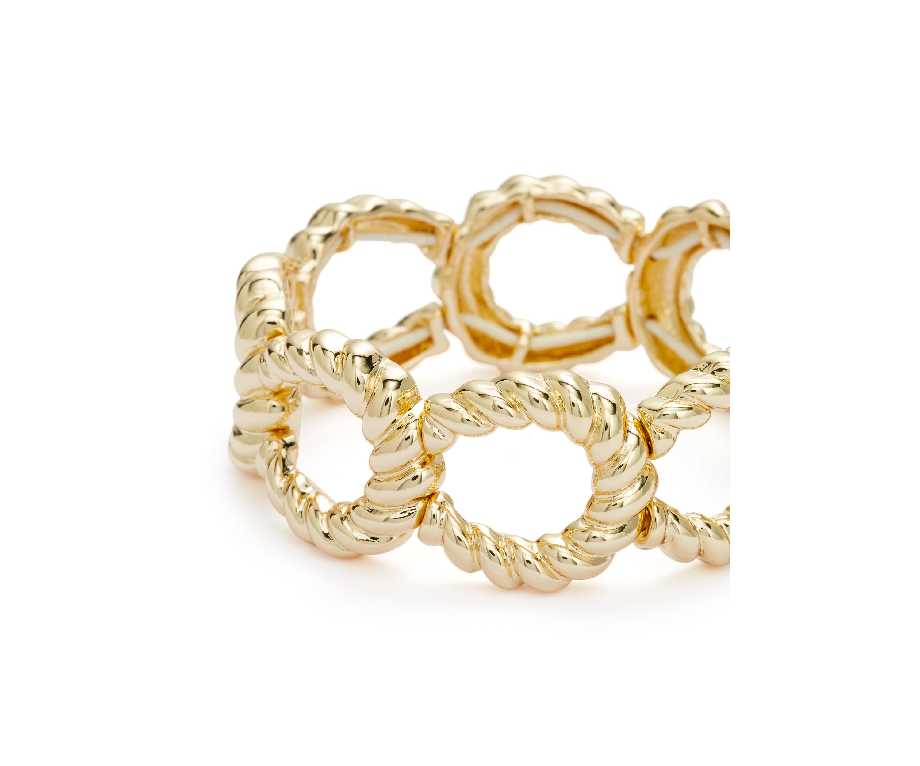 Gold Tone Ribbed Metal Stretch Bracelet