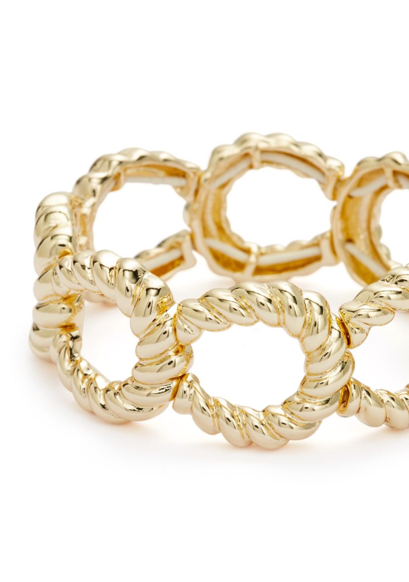 Gold Tone Ribbed Metal Stretch Bracelet