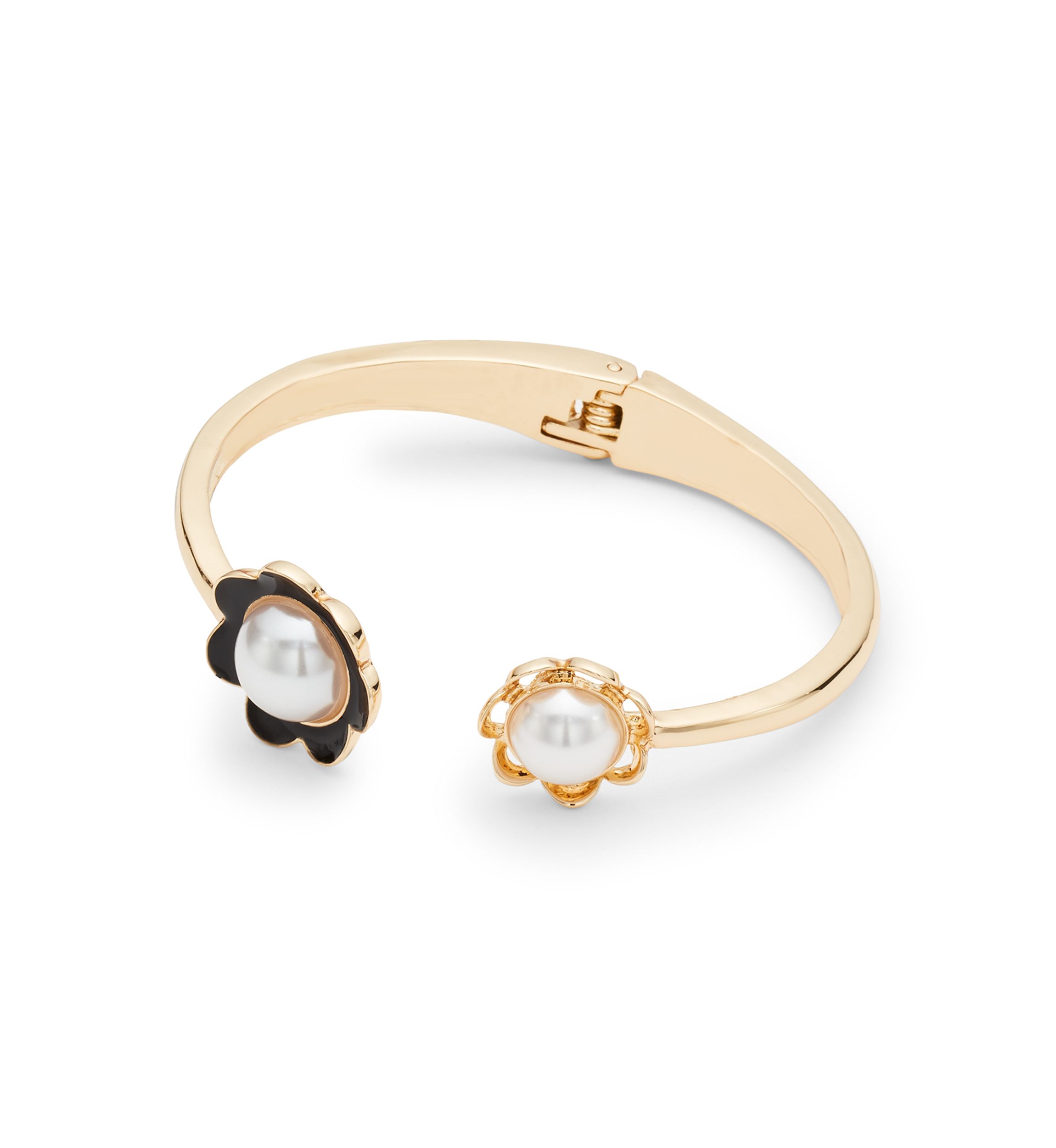 Gold Tone Double Flower Open Cuff Bracelet