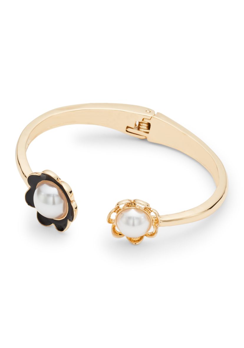Gold Tone Double Flower Open Cuff Bracelet