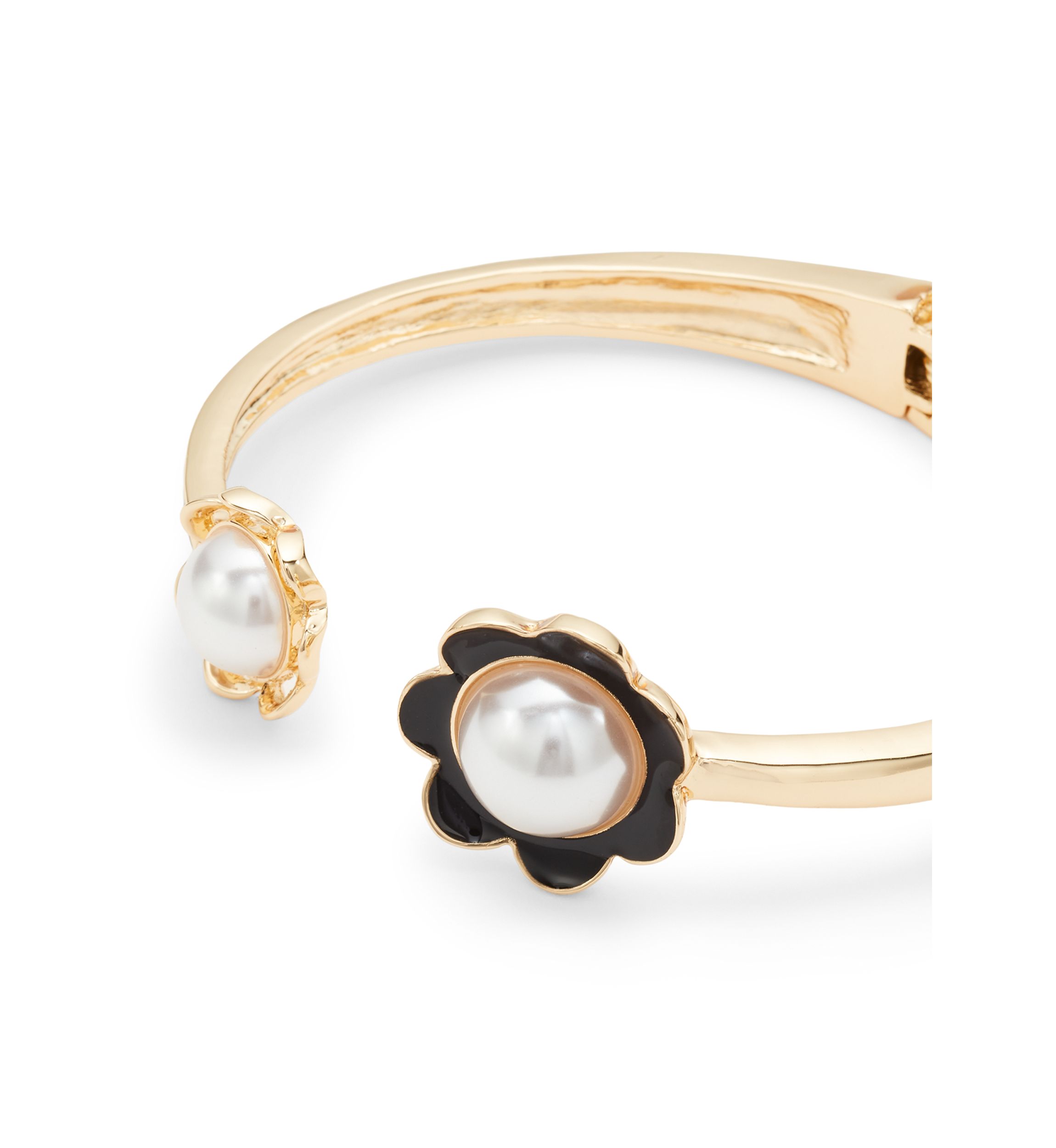 Gold Tone Double Flower Open Cuff Bracelet