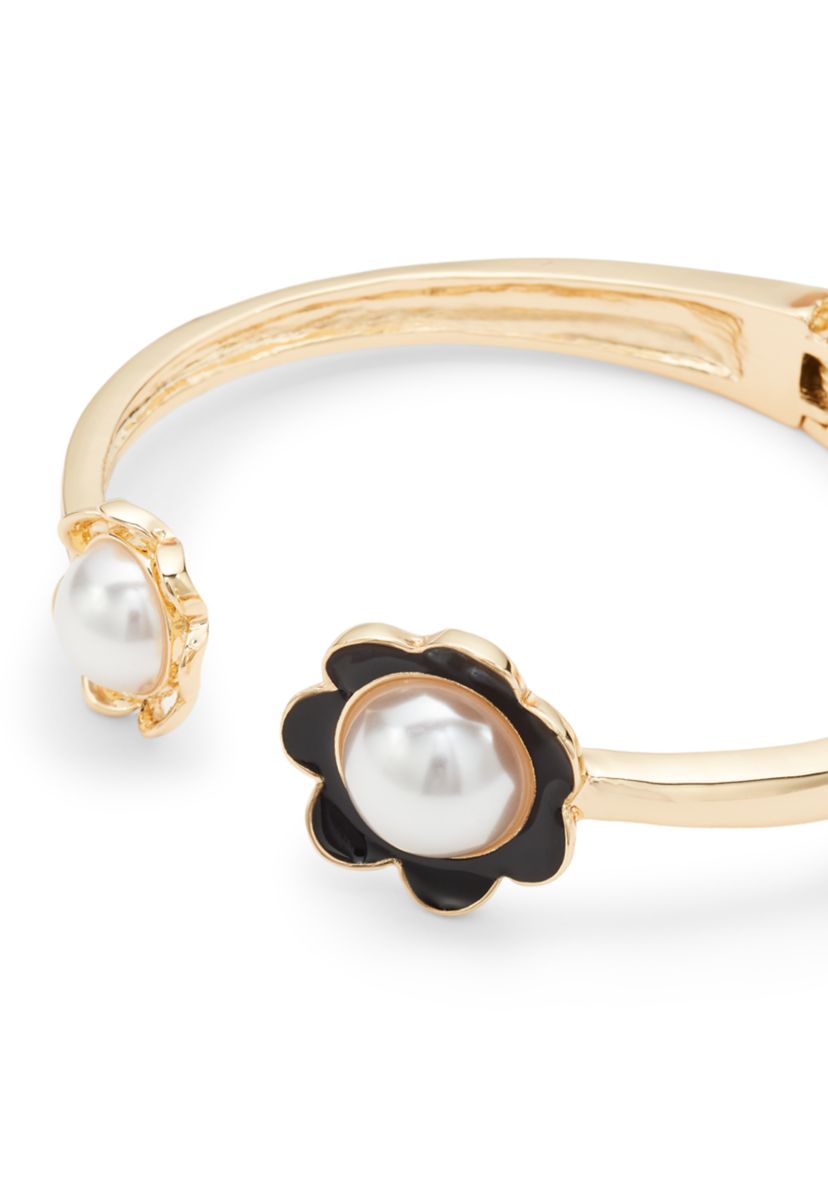 Gold Tone Double Flower Open Cuff Bracelet