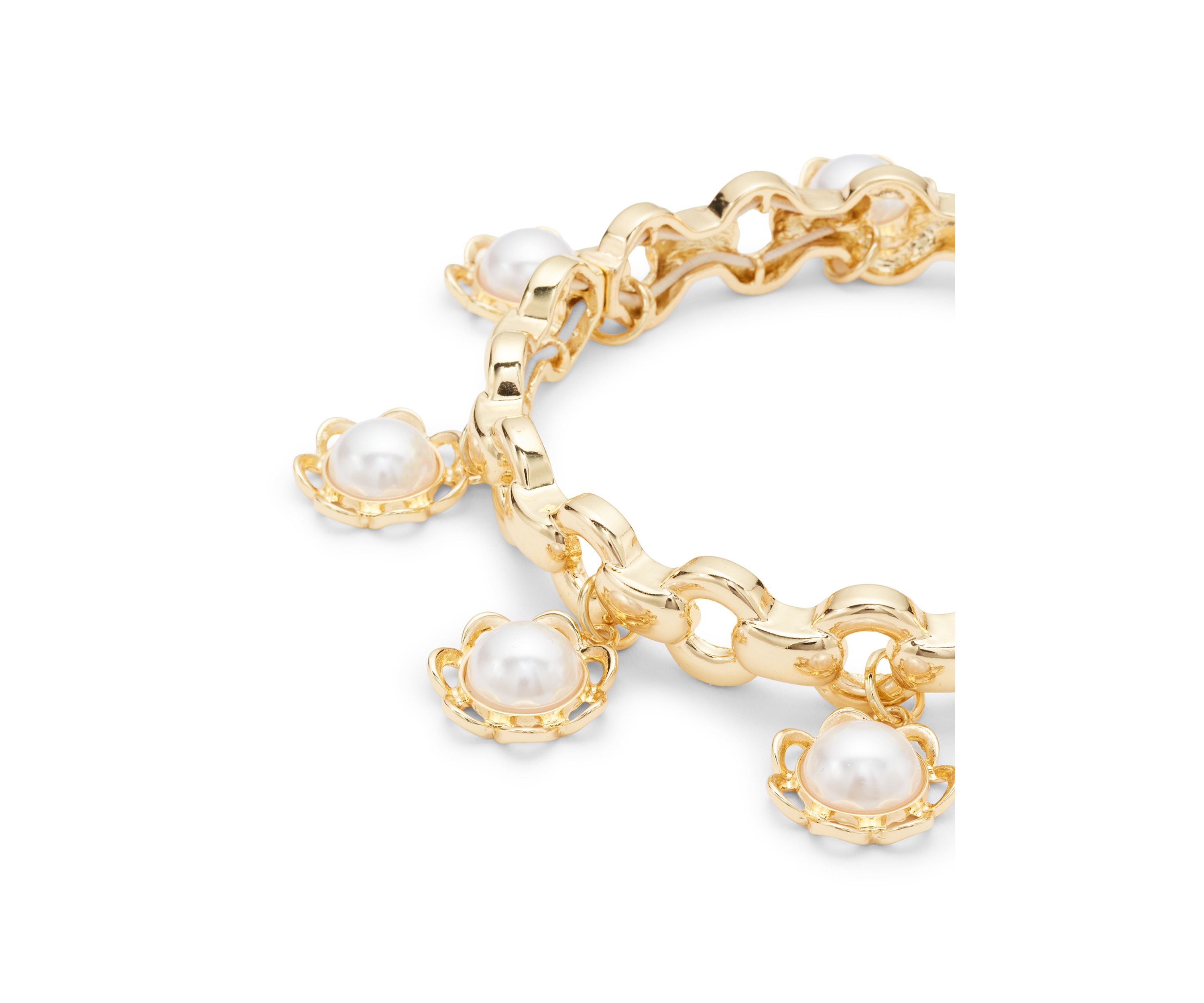 Gold Tone Shakey Pearl Flower Drop Stretch Bracelet