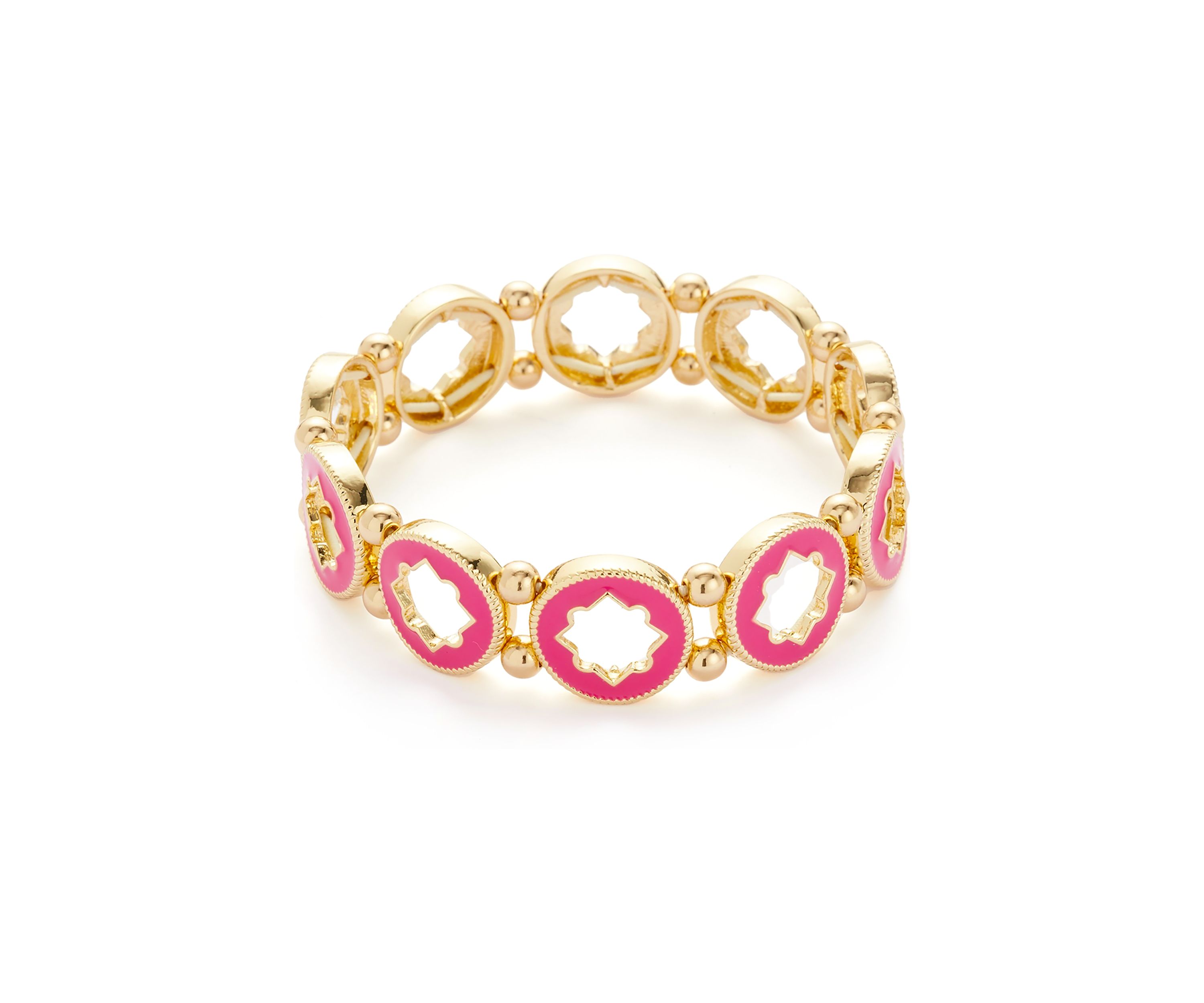 Gold Tone Enamel Quatrefoil Stretch Bracelet