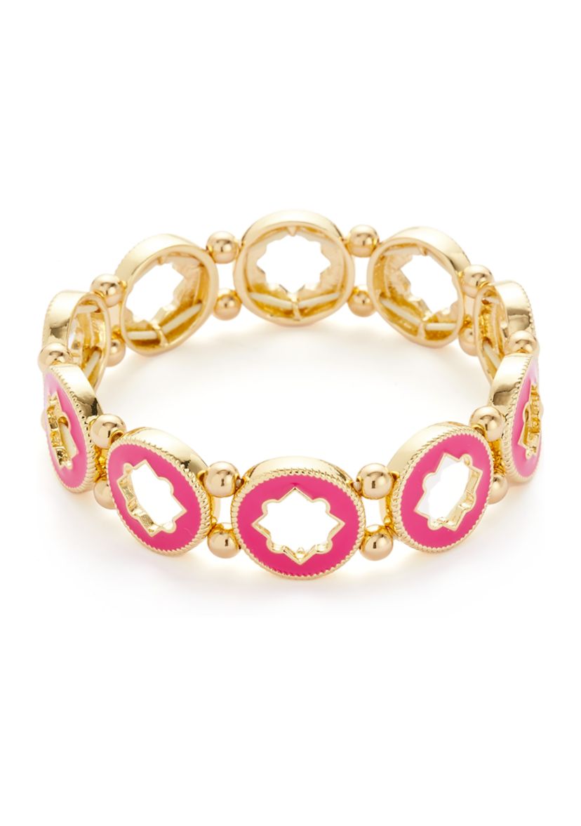 Gold Tone Enamel Quatrefoil Stretch Bracelet