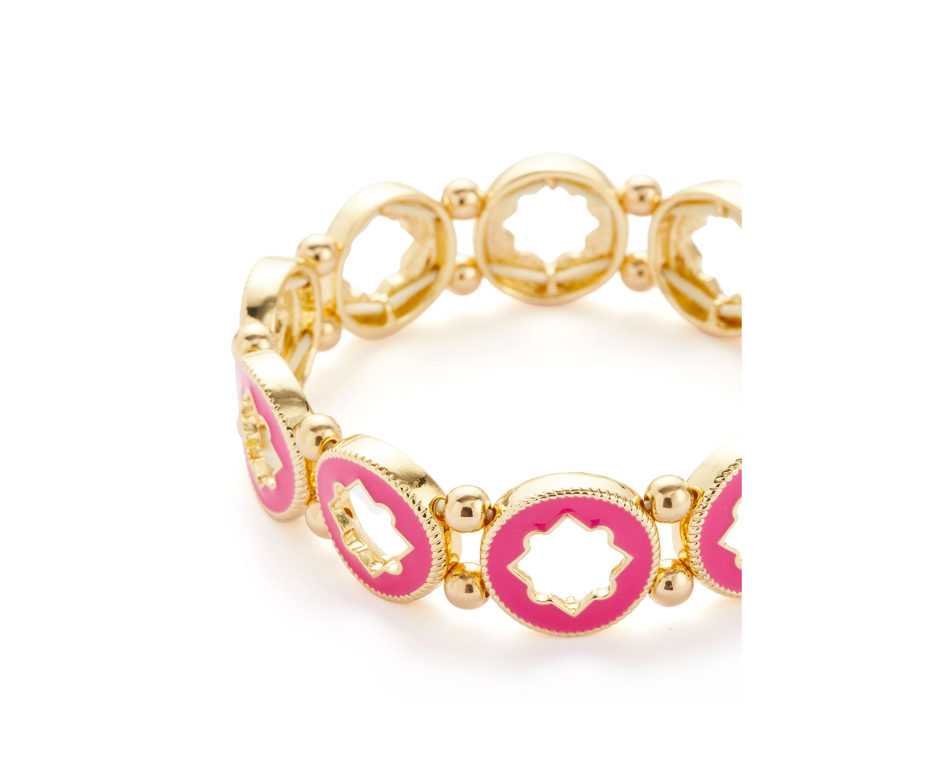Gold Tone Enamel Quatrefoil Stretch Bracelet