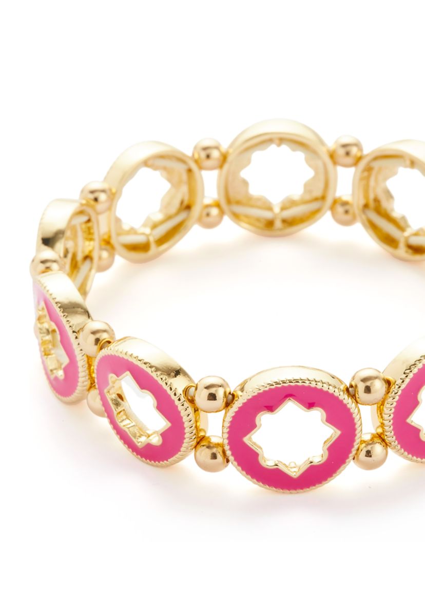 Gold Tone Enamel Quatrefoil Stretch Bracelet