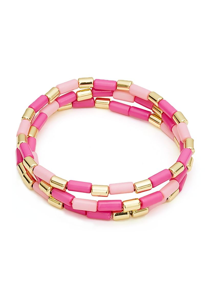 Gold Tone Bead Stretch Trio Bracelet Set