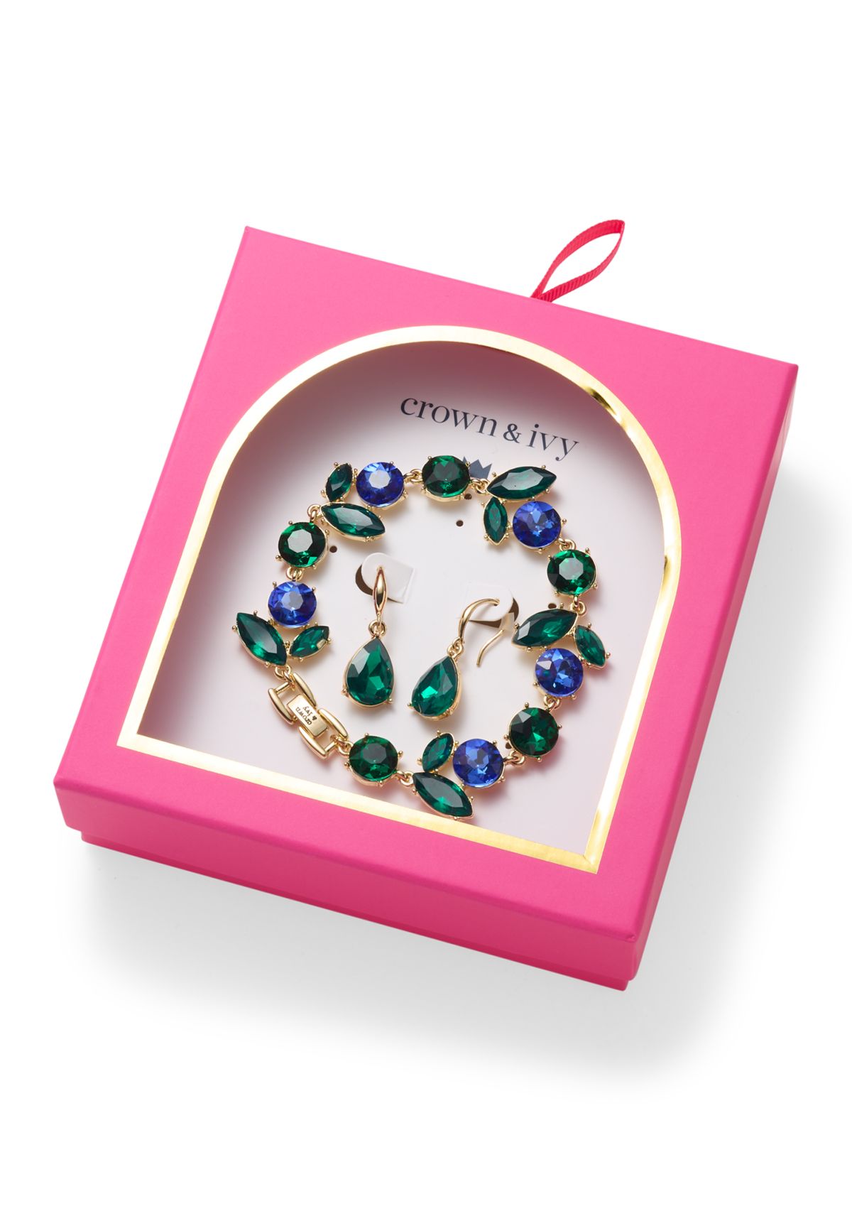 Drop Earrings and Stone Cluster Bracelet Set