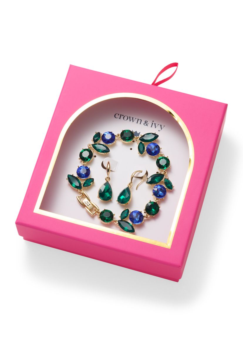 Drop Earrings and Stone Cluster Bracelet Set