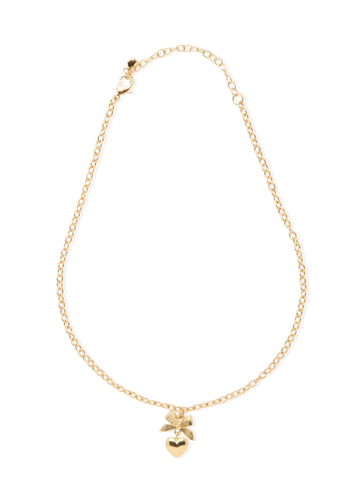 Gold Tone Bow Stud Earrings and Pendant Necklace Set