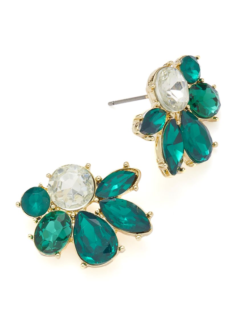 Gold Tone Cluster Stud Earrings and Multirow Pendant Necklace Set