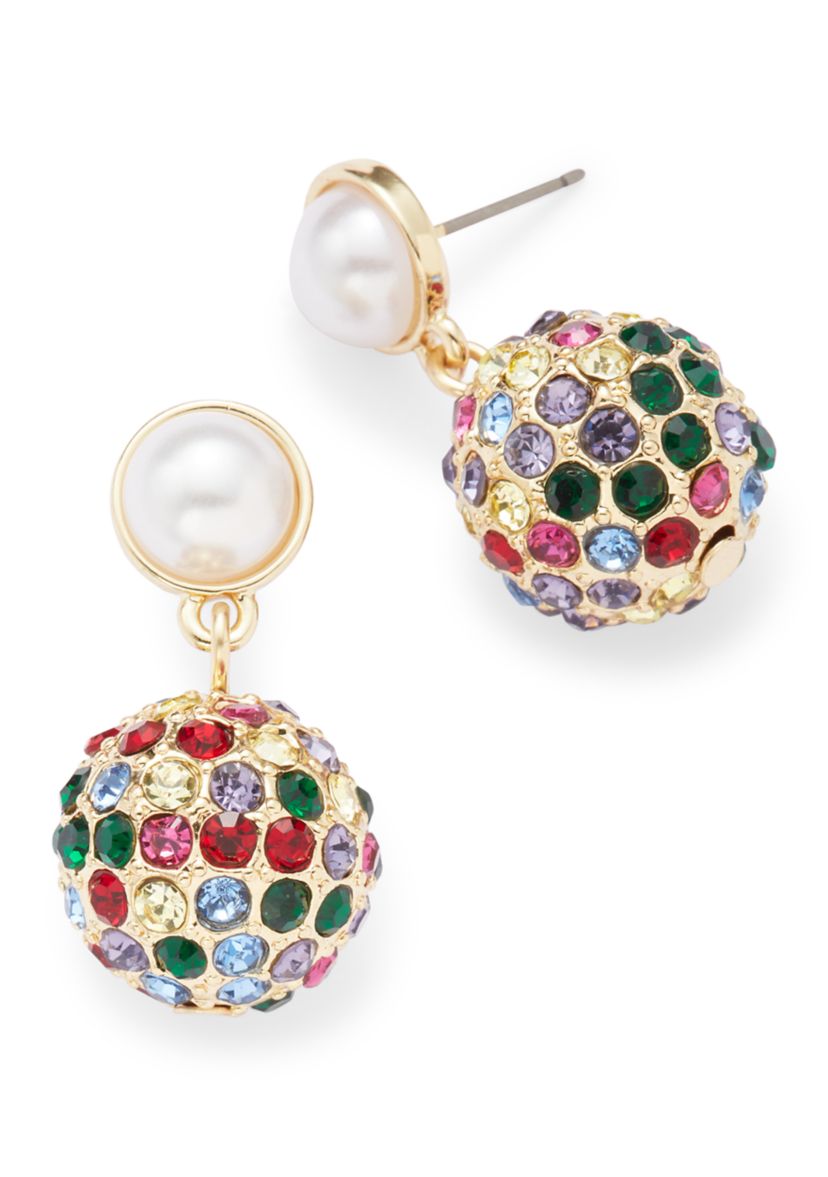 Gold Tone Rainbow Fireball Drop Earrings and Pendant Necklace