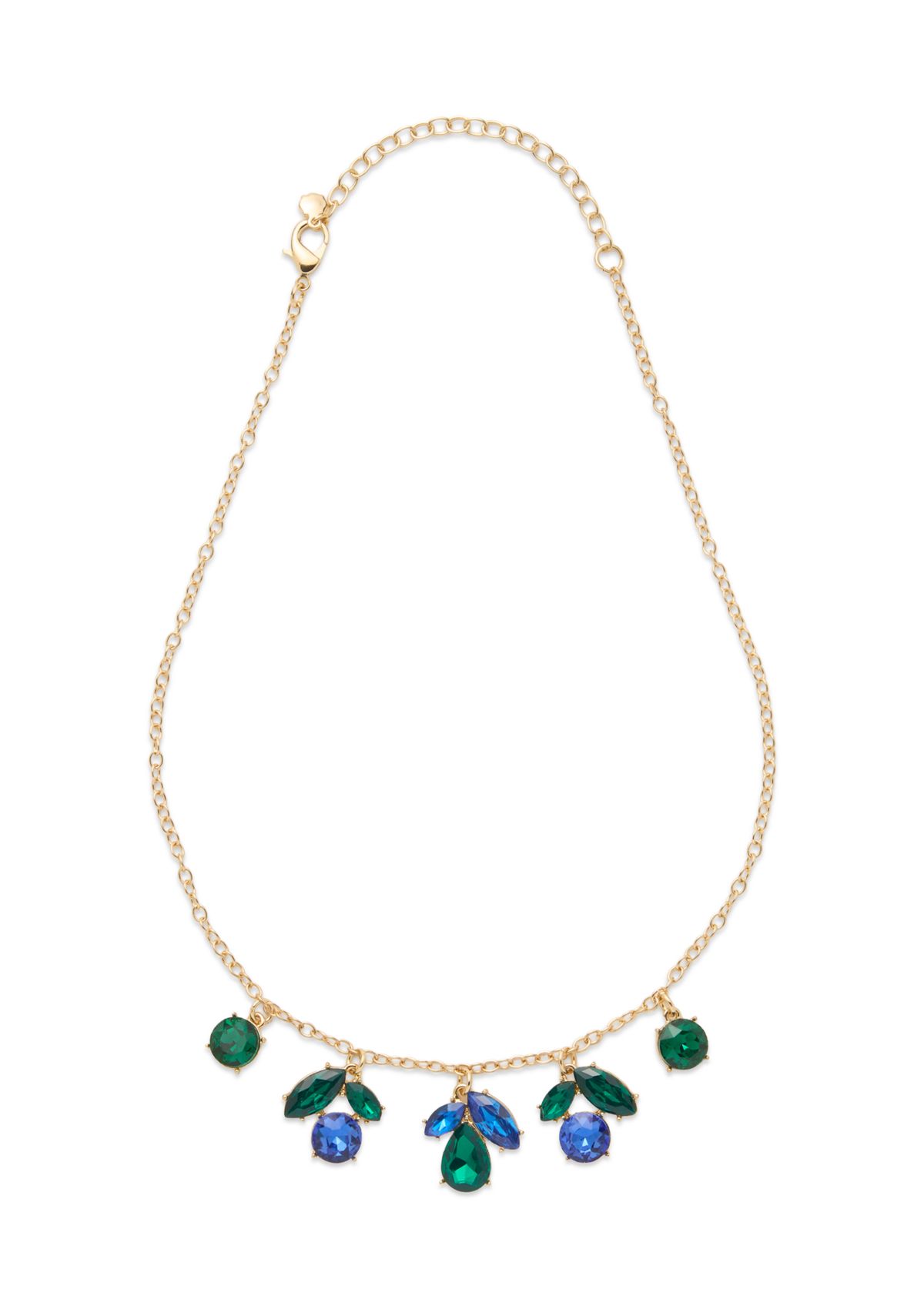 Gold Tone Tri Stone Drop Earrings and Frontal Necklace Set