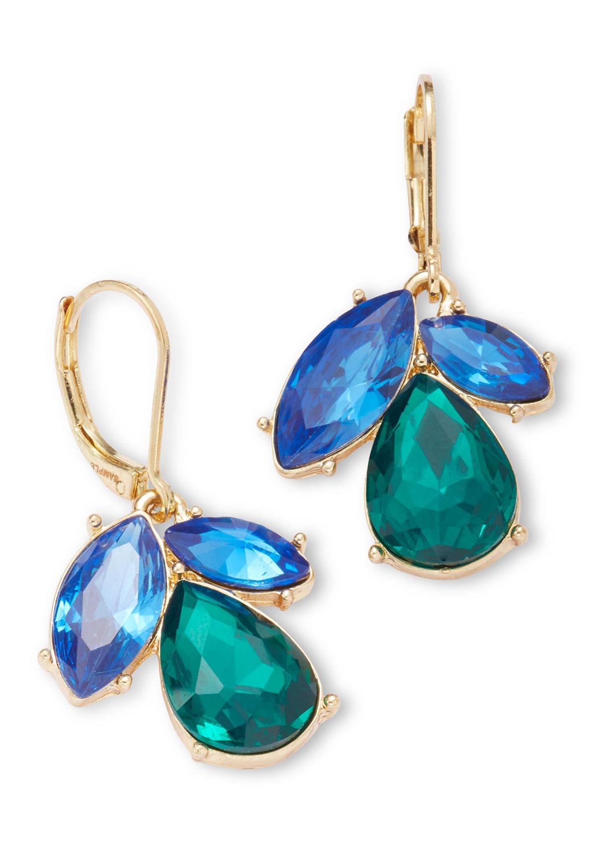 Gold Tone Tri Stone Drop Earrings and Frontal Necklace Set