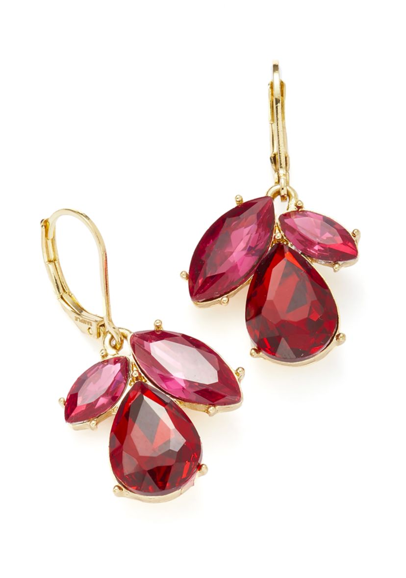 Gold Tone Tri-Stone Drop Earrings and Frontal Necklace Set