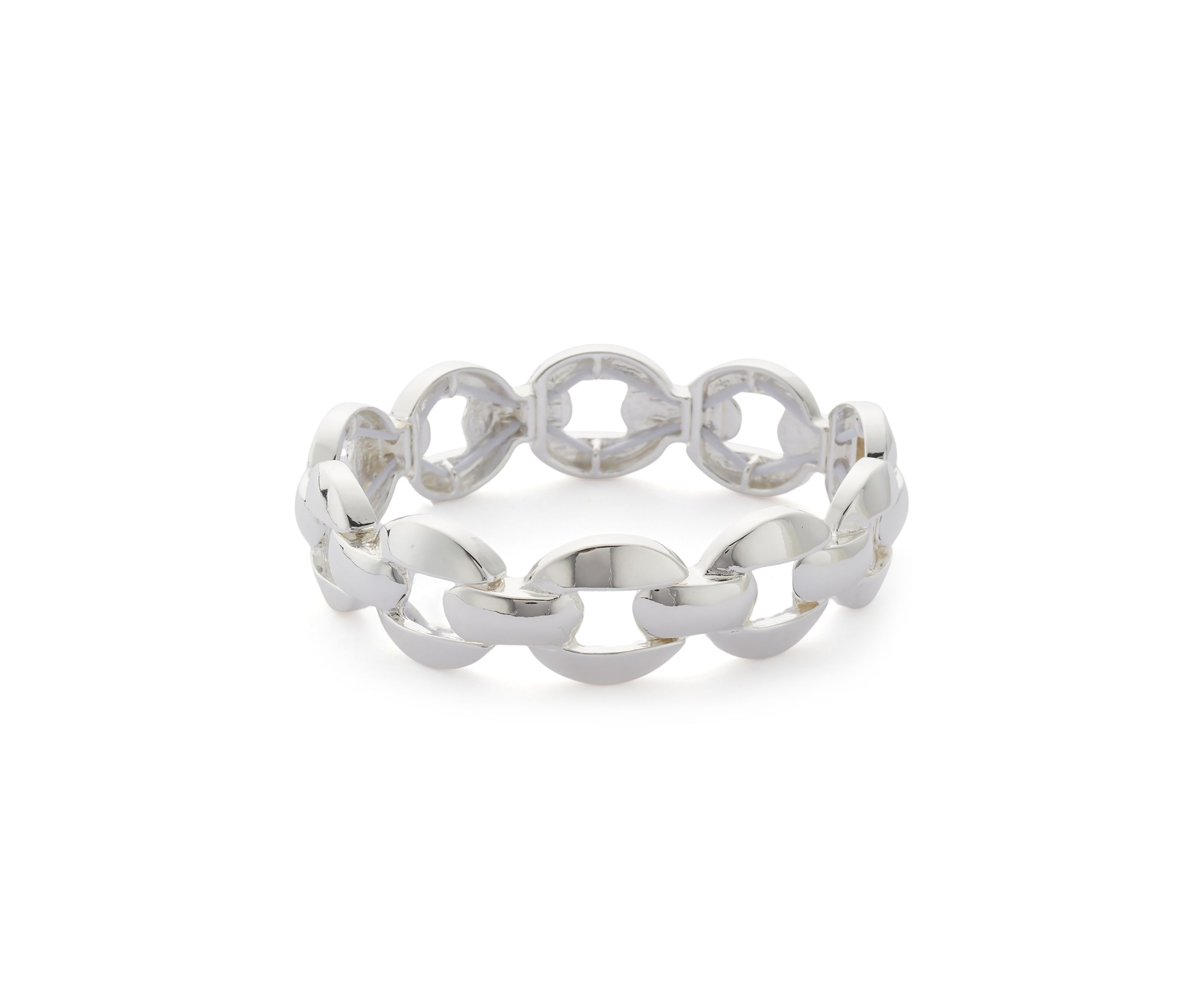 Silver Tone Thick Link Stretch Bracelet