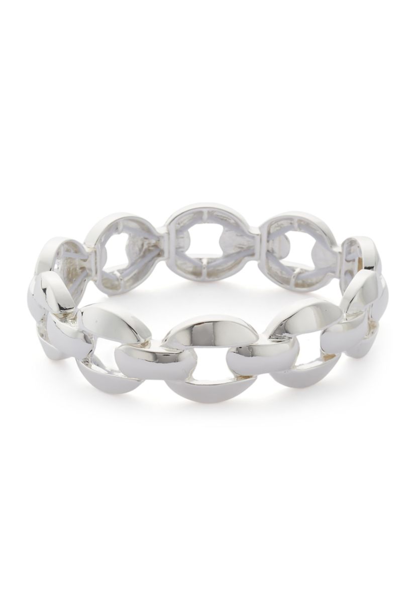 Silver Tone Thick Link Stretch Bracelet