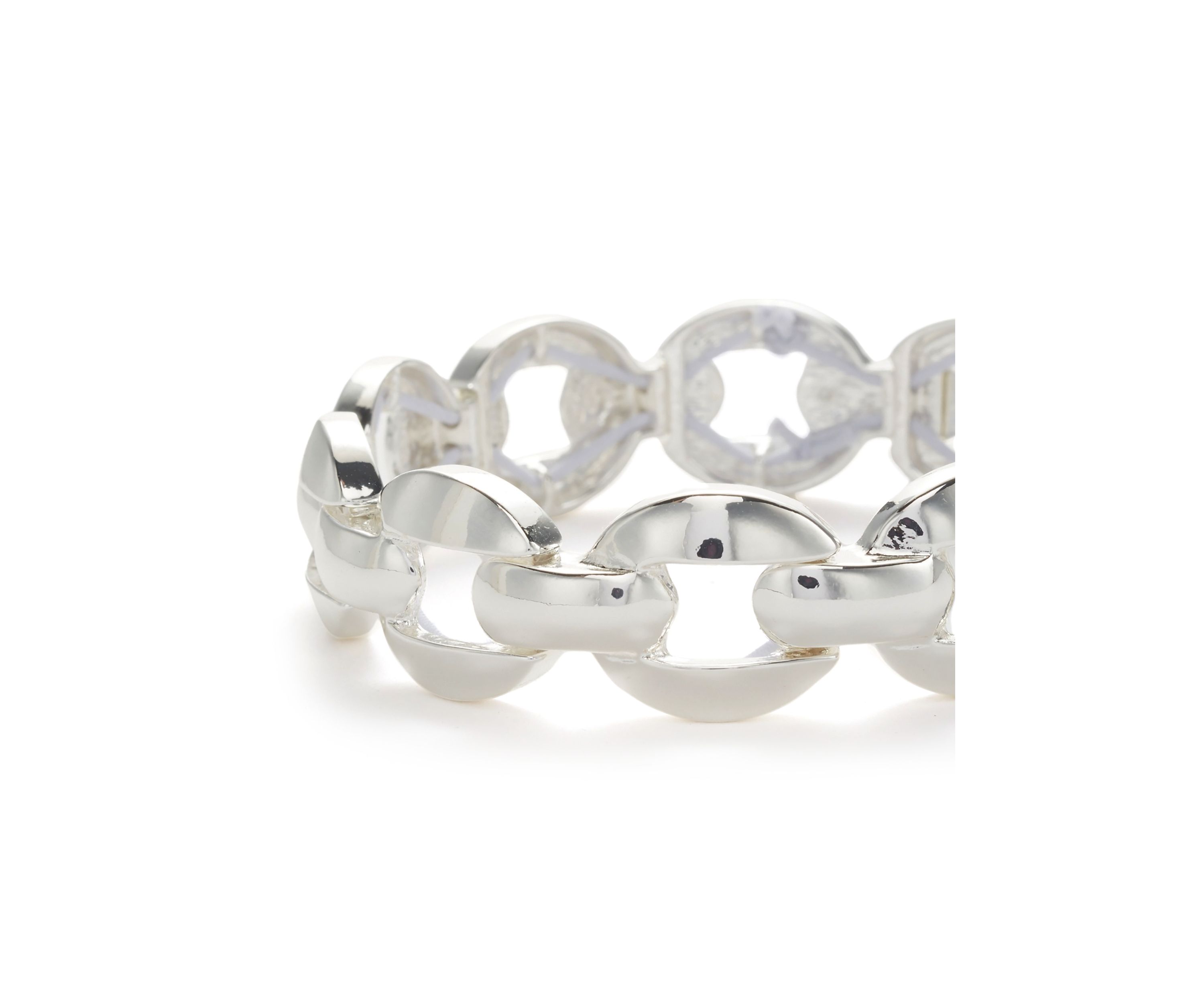 Silver Tone Thick Link Stretch Bracelet