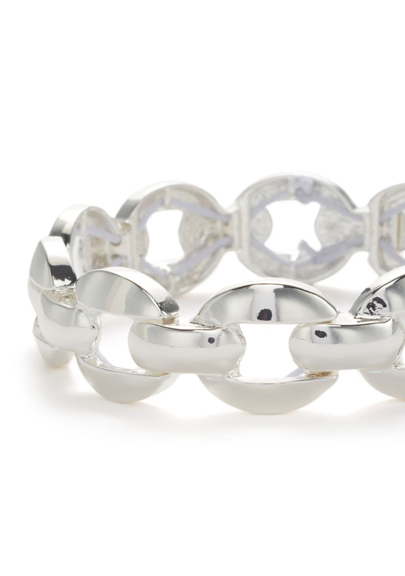 Silver Tone Thick Link Stretch Bracelet