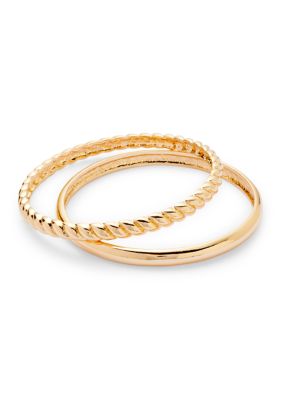 Crown & Ivy Twisted Bangle Bracelet Set, Gold