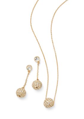 Crown & Ivy Crystal Ball Pendant Necklace and Linear Ball Drop Earring Set