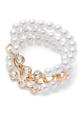 Crown & Ivy Pearl Station Stretch Bracelet Set