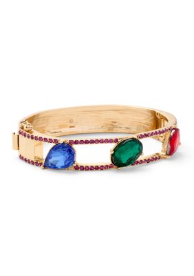 Crown & Ivy Colorful Mix Stone Hinge Bangle Bracelet