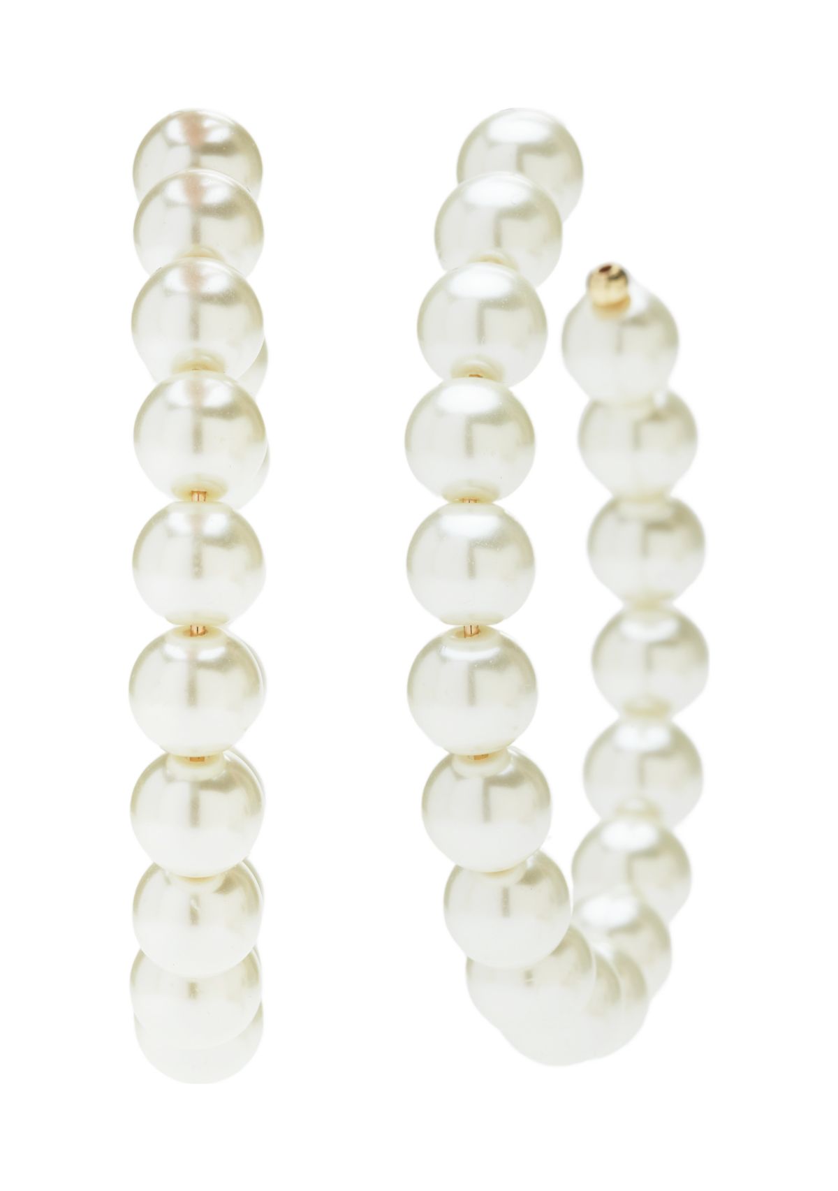 Gold Tone Pearl C Hoop Earrings