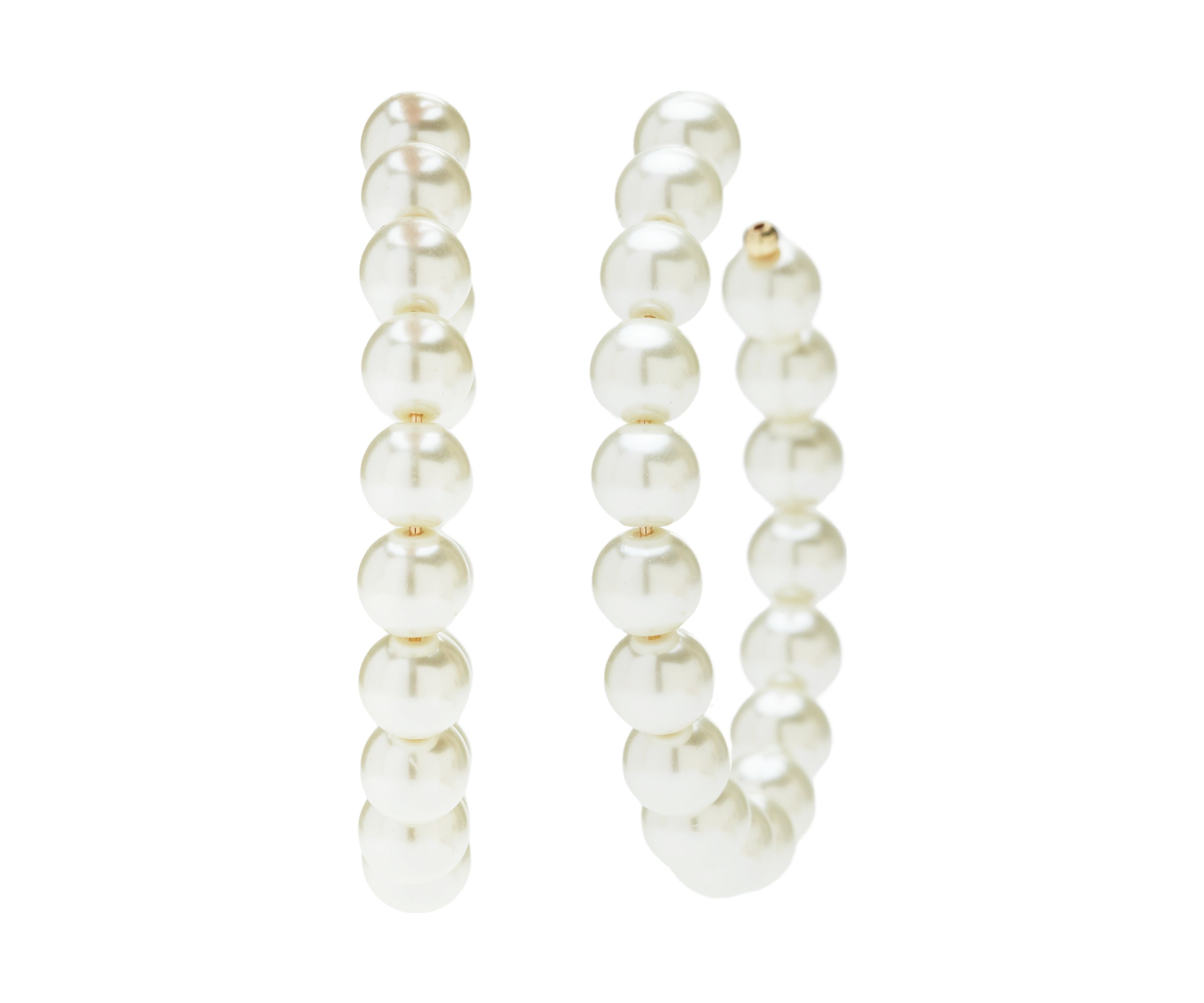 Gold Tone Pearl C Hoop Earrings