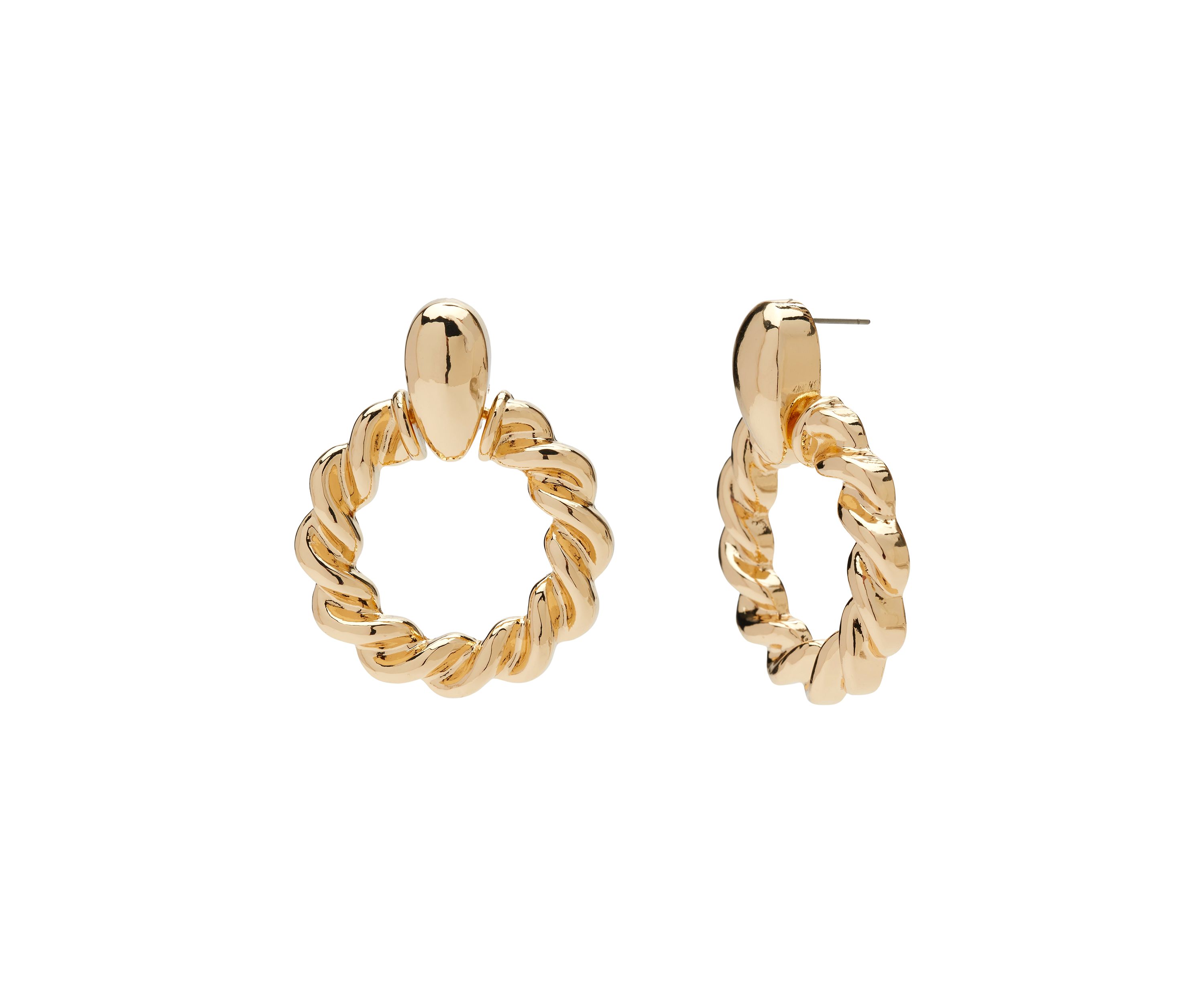Gold Tone 50 Millimeter Twist Drop Hoop Earrings
