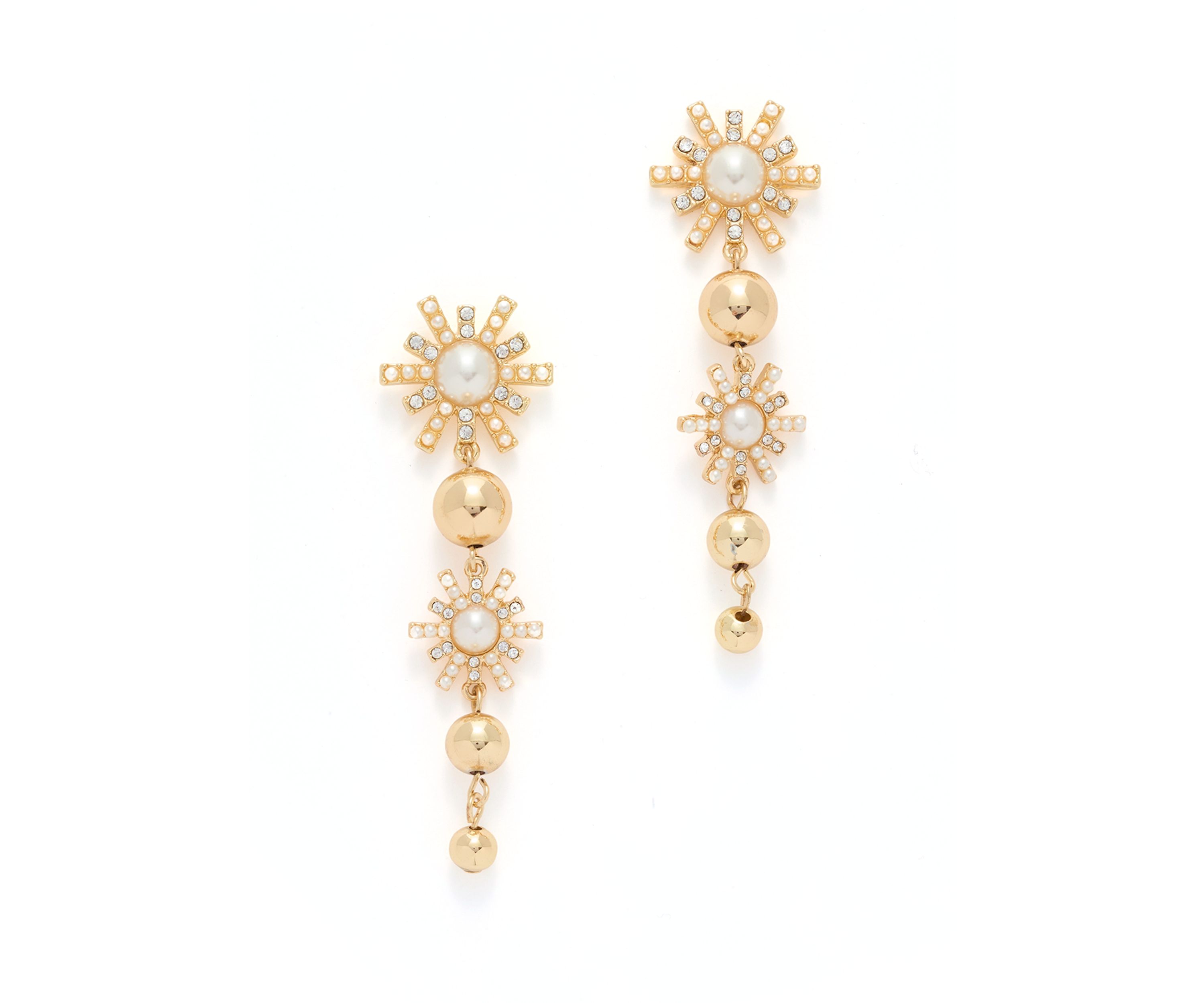 Gold Tone Starburst Pearl Linear Earrings