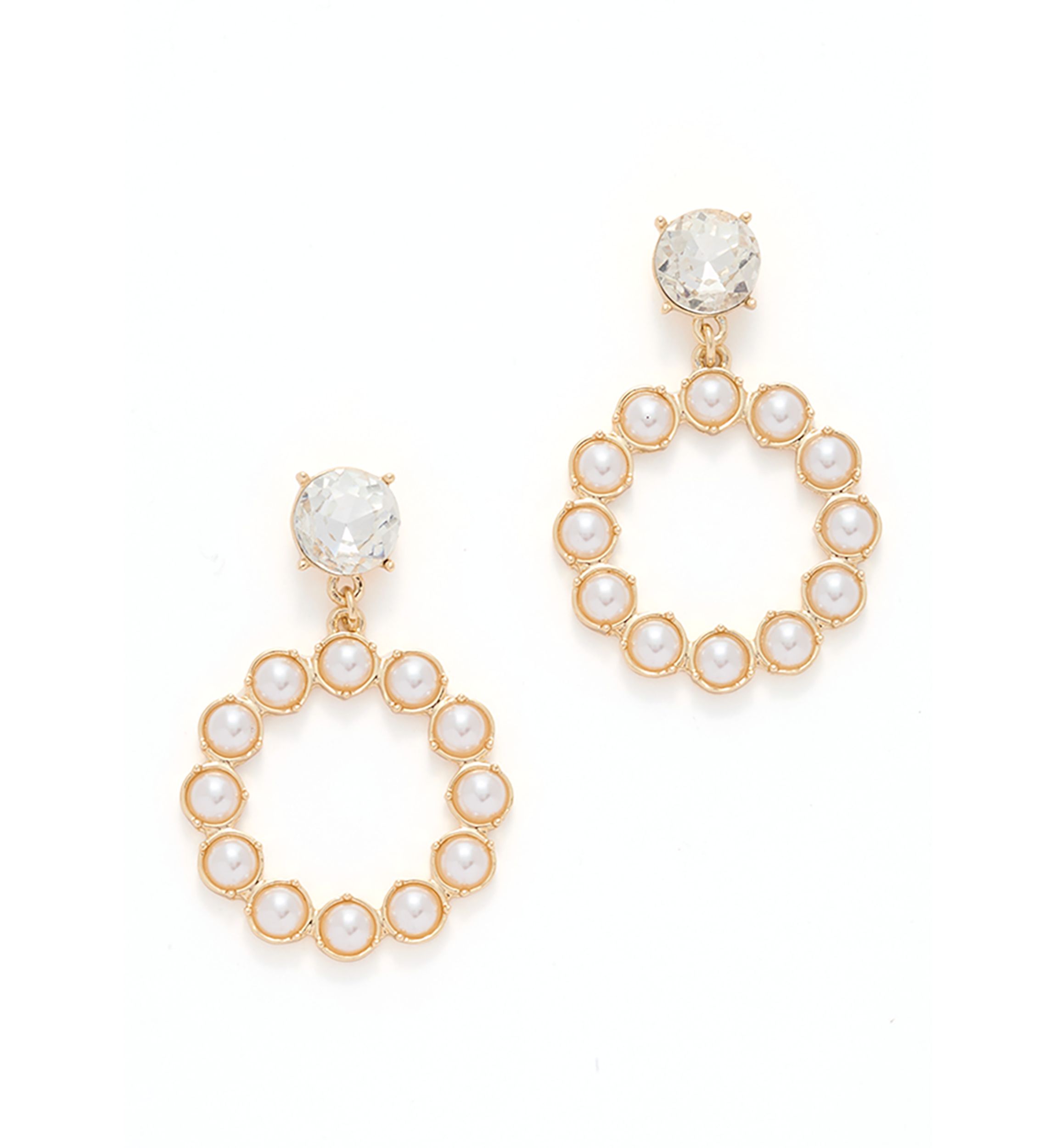 Gold Tone Pearl Drop Hoop Earrings