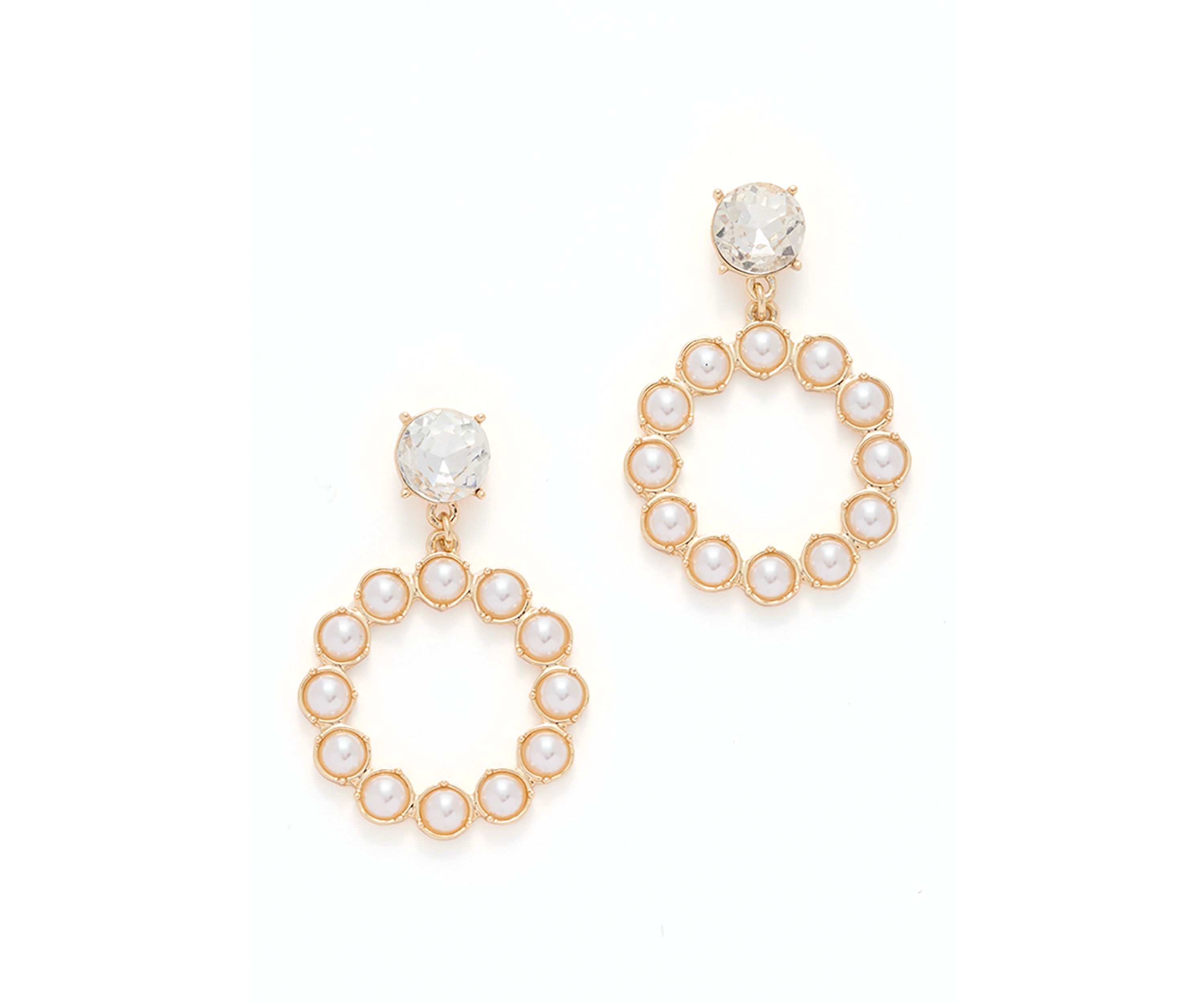 Gold Tone Pearl Drop Hoop Earrings
