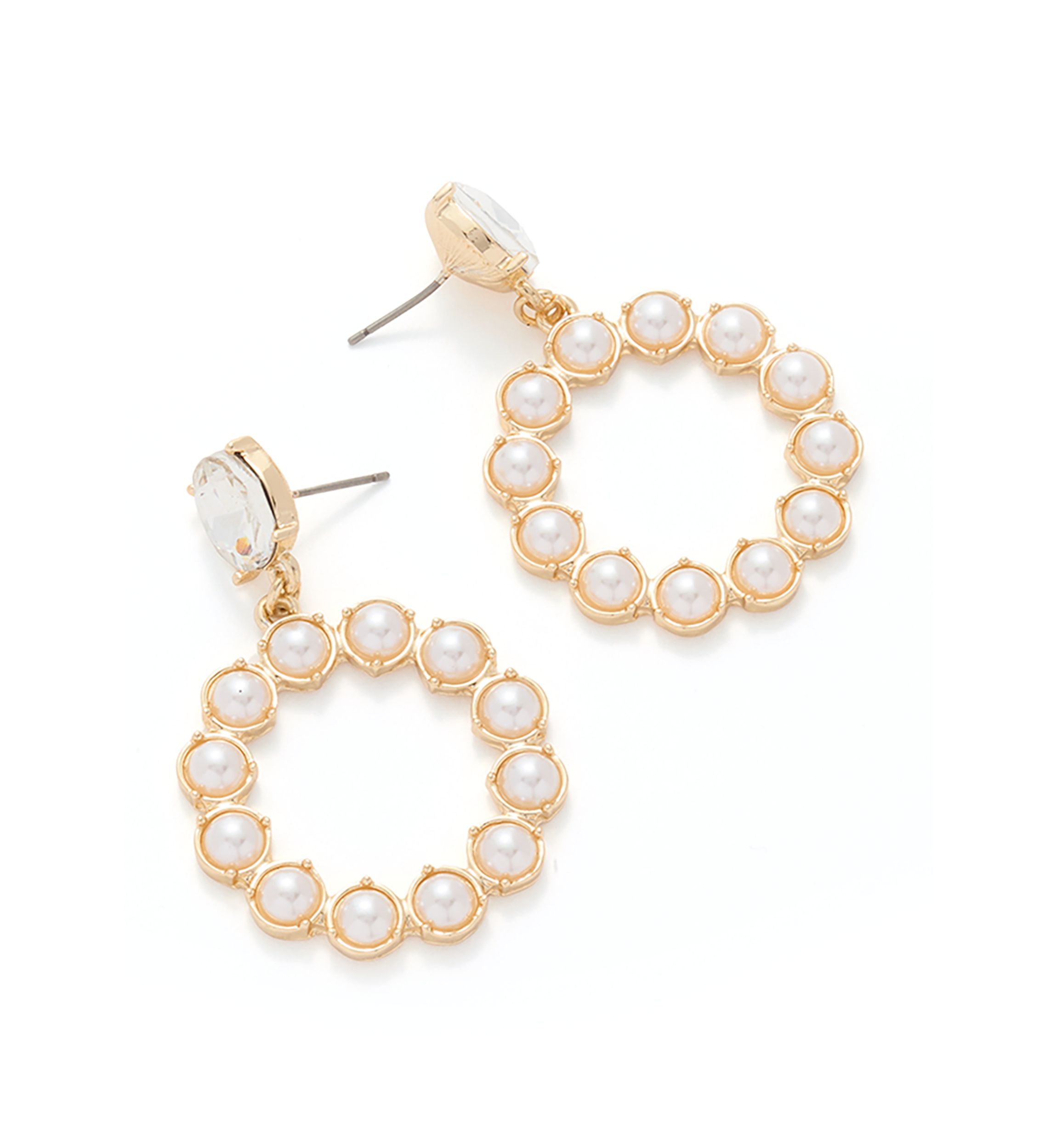 Gold Tone Pearl Drop Hoop Earrings
