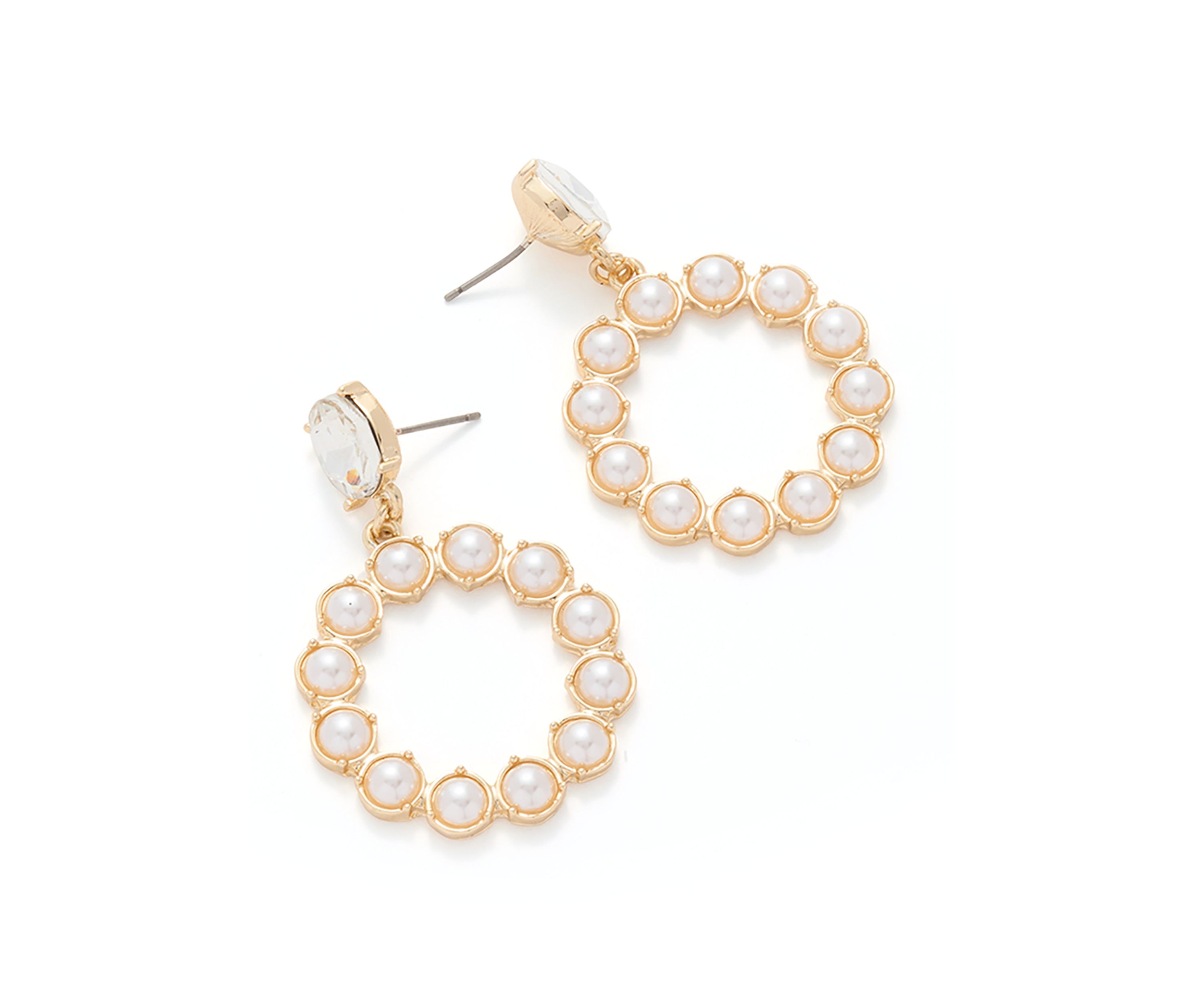 Gold Tone Pearl Drop Hoop Earrings