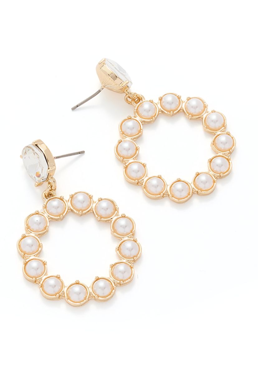Gold Tone Pearl Drop Hoop Earrings
