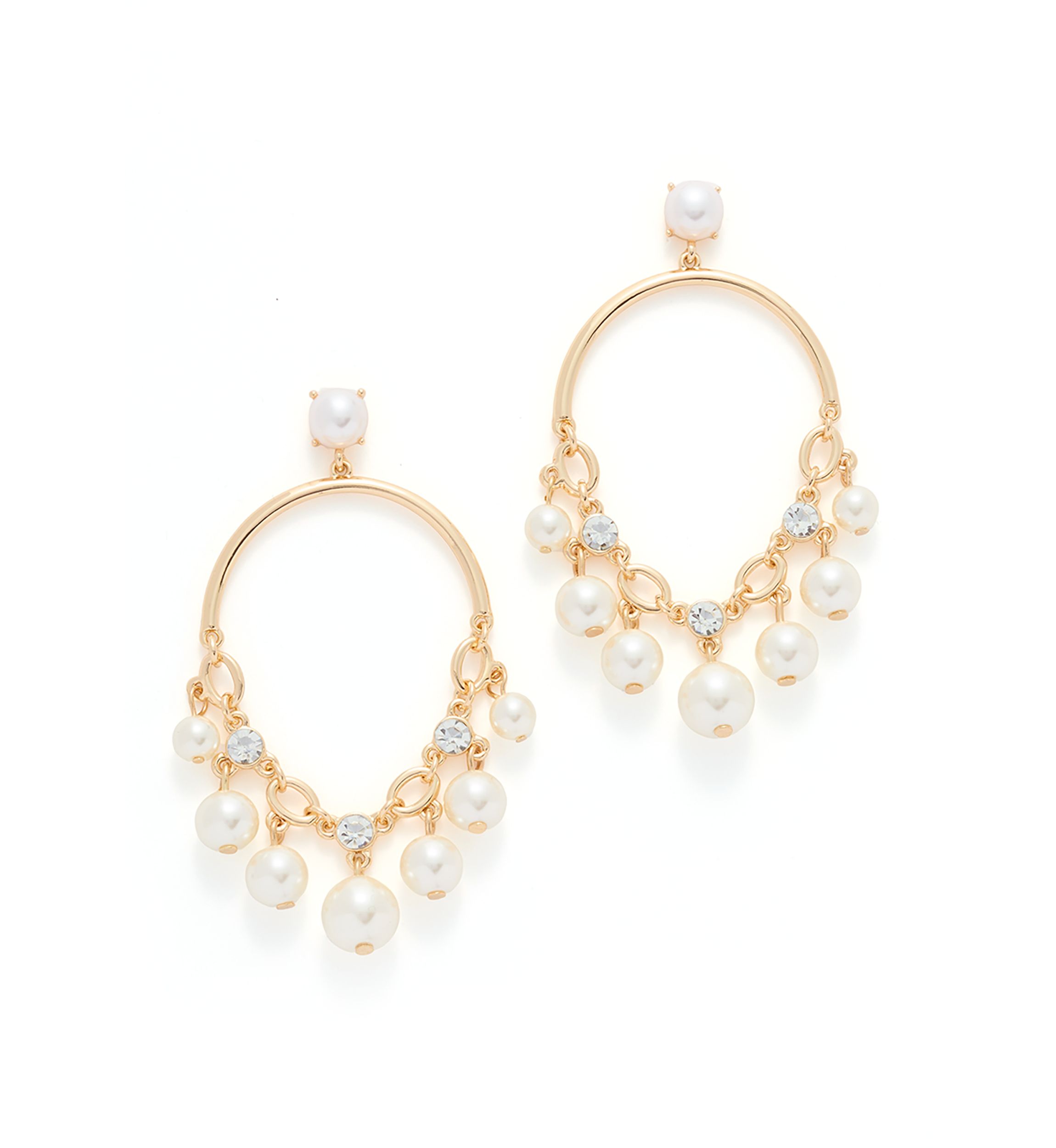 Gold Tone Pearl Shaky Drop Hoop Earrings