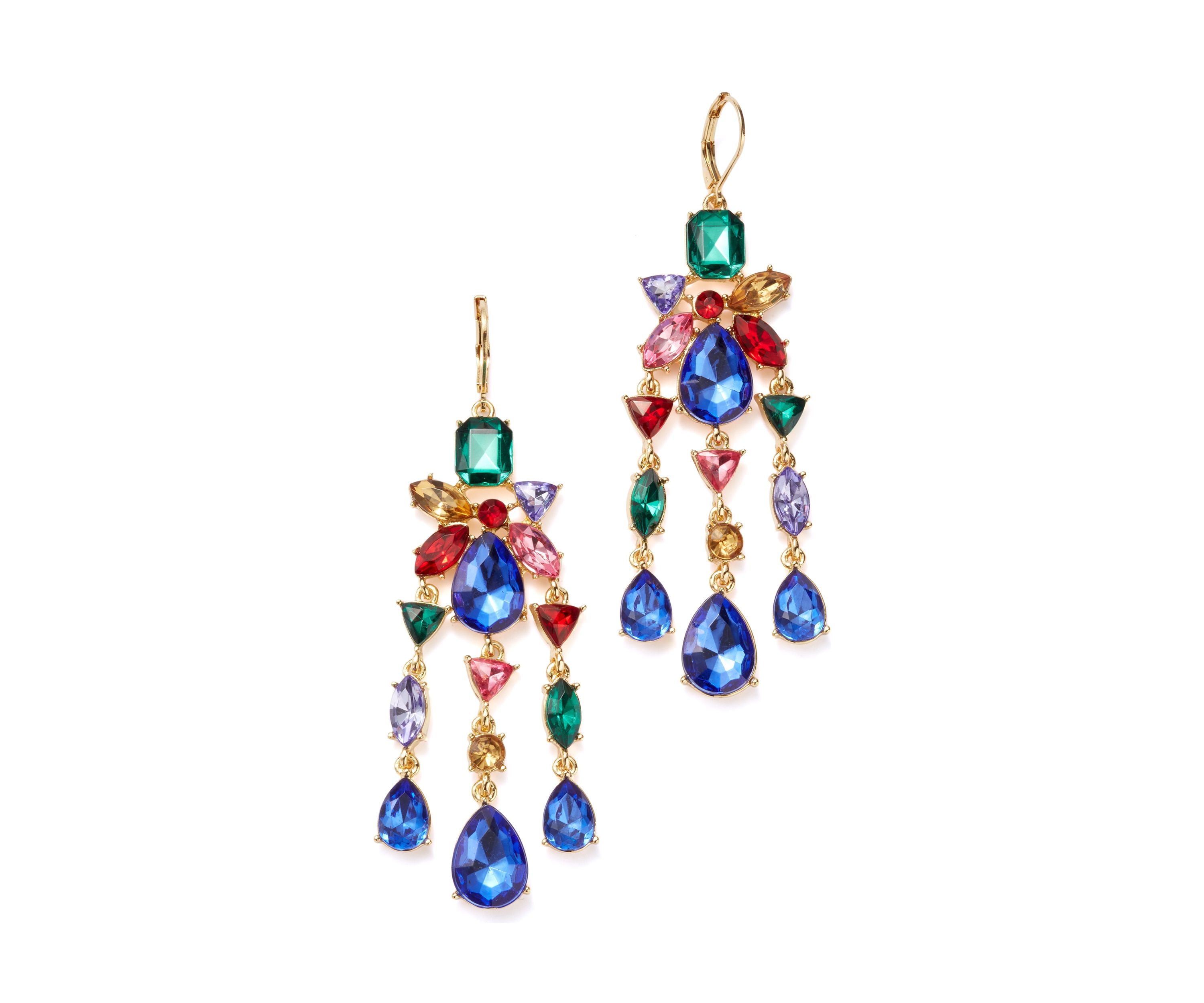 Gold Tone Mix Stone Lever Back Chandelier Earrings